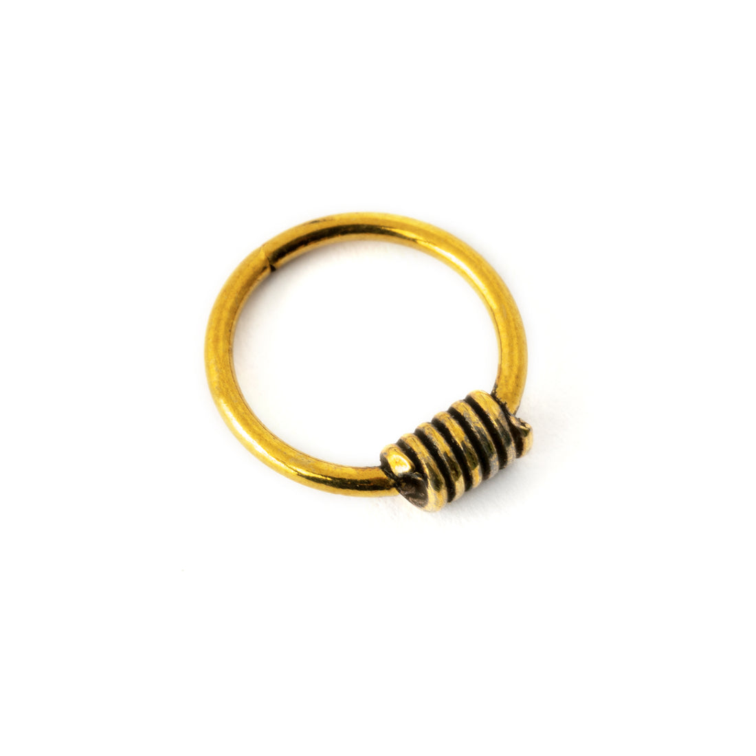 Brass coiled wire nose ring left side view