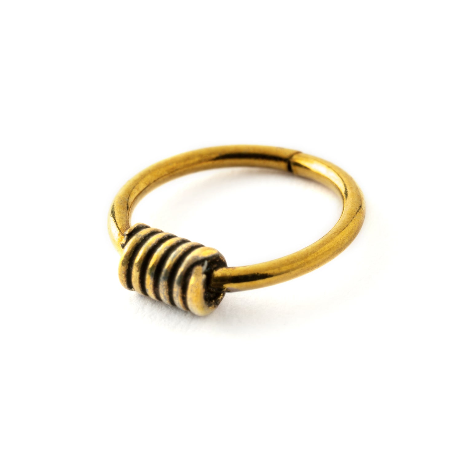 Brass coiled wire nose ring side view