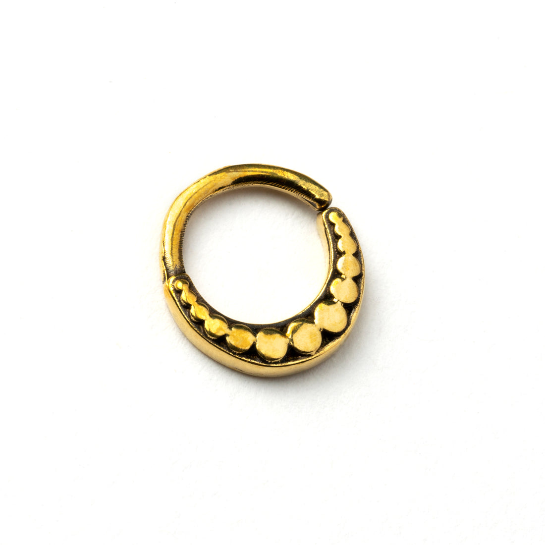 Dayak golden brass septum ring left side view
