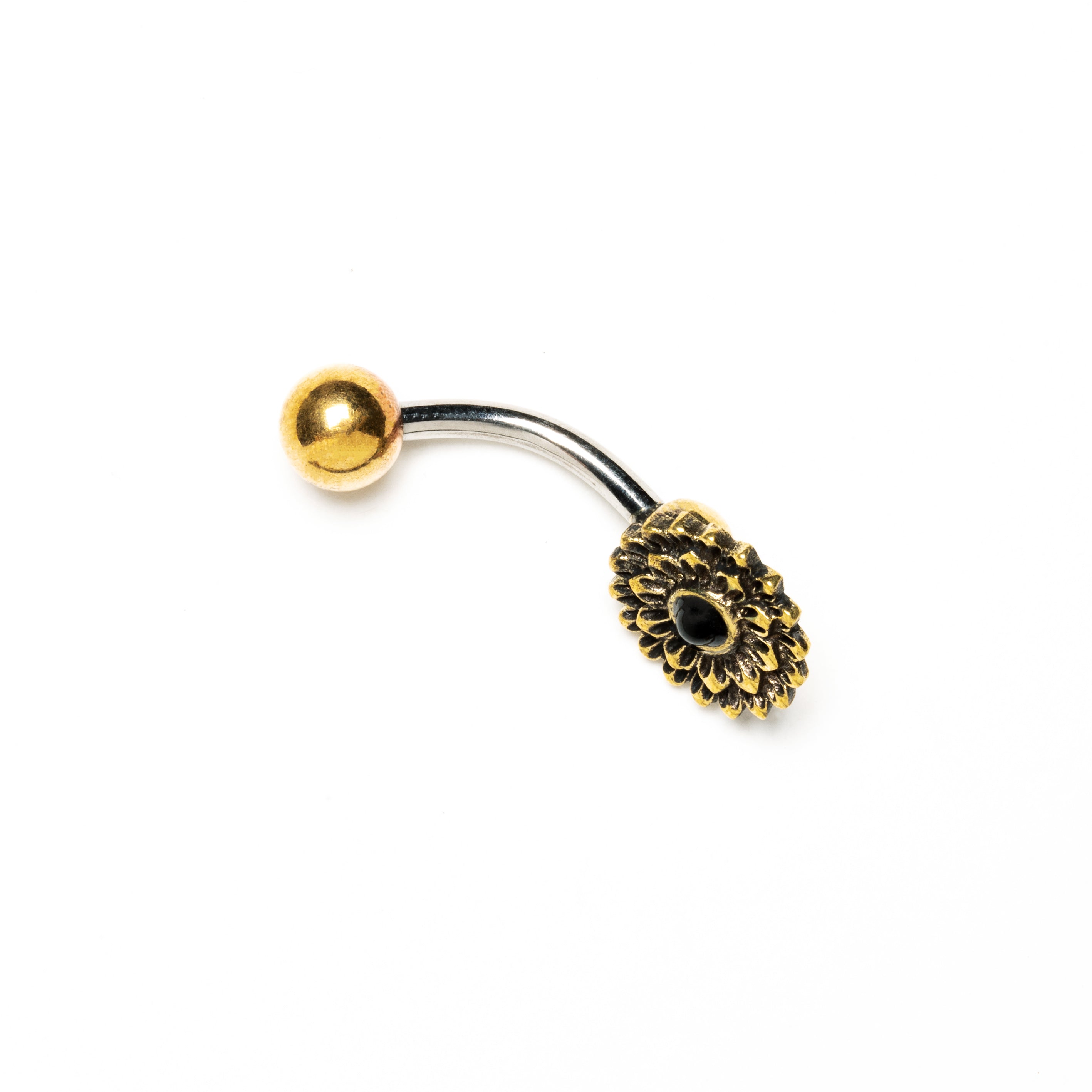 Lotus Flower Belly Piercing with set Onyx side view