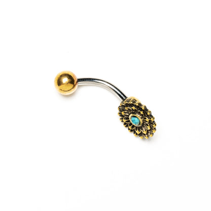 Lotus Flower Belly Piercing with set Turquoise side view
