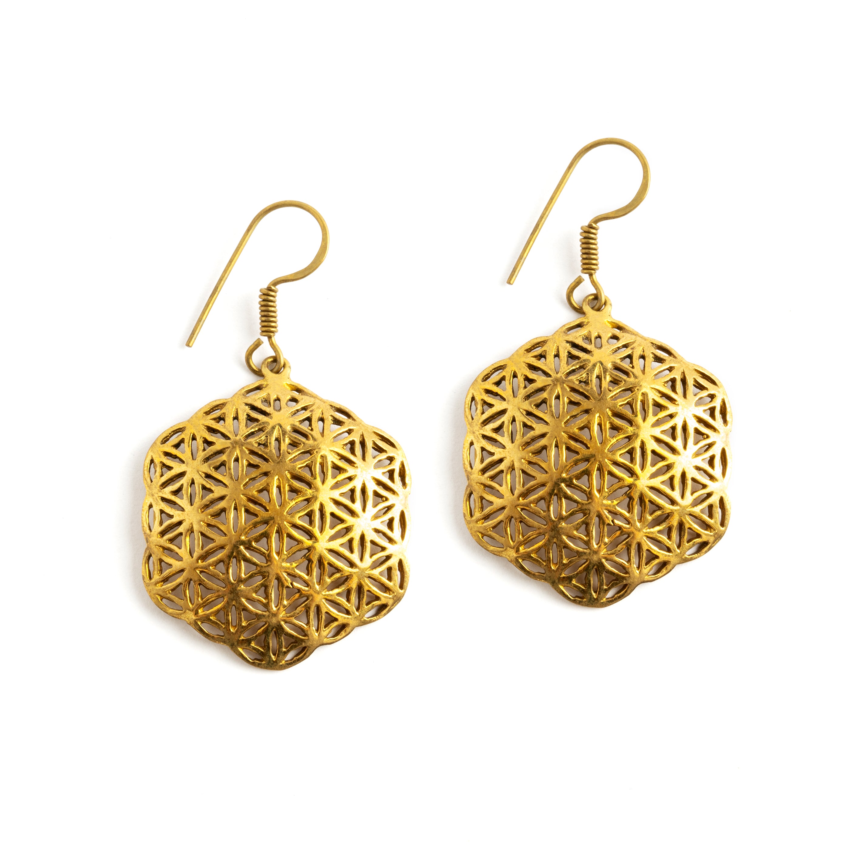 Brass Flower Of Life Earrings frontal view