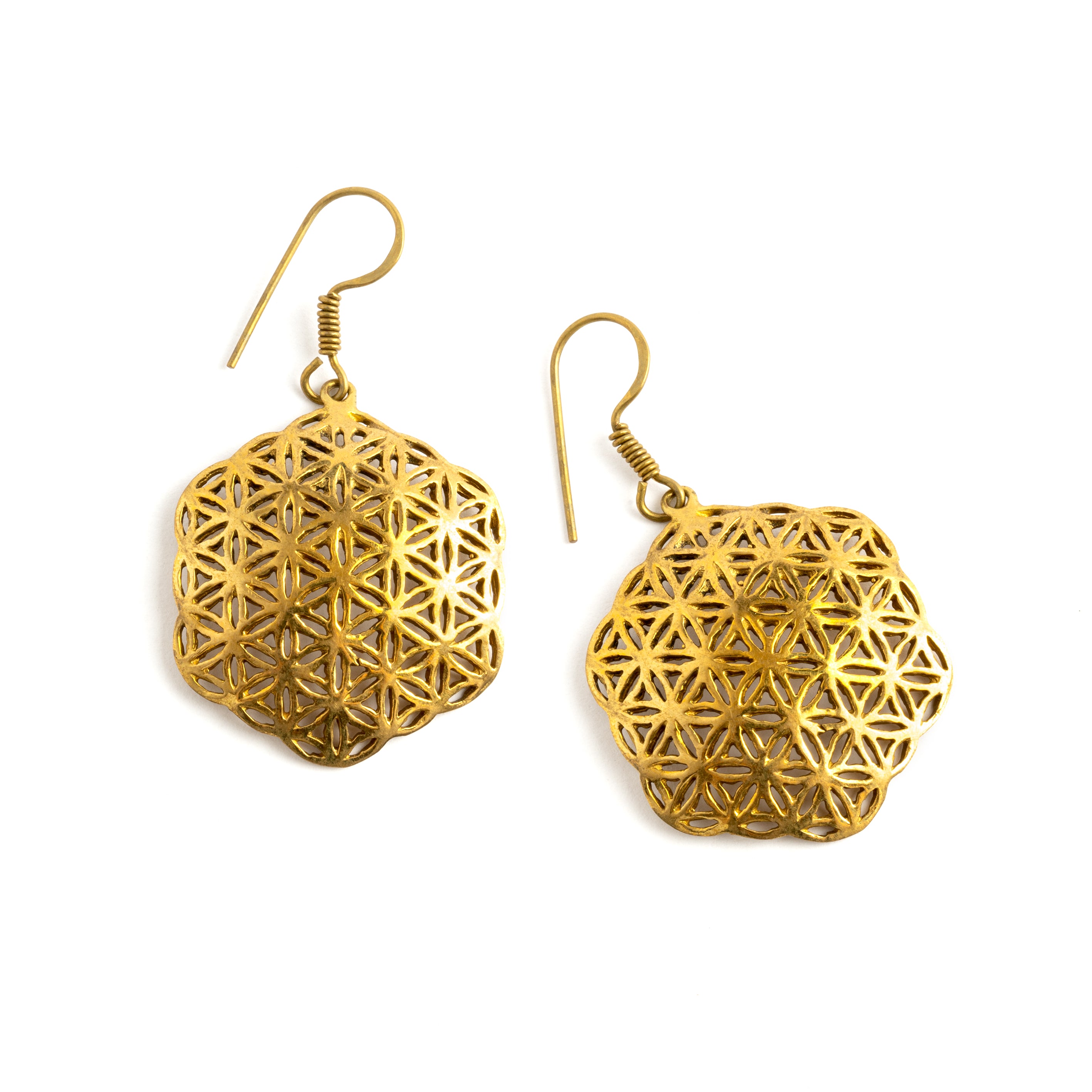 Brass Flower Of Life Earrings frontal view