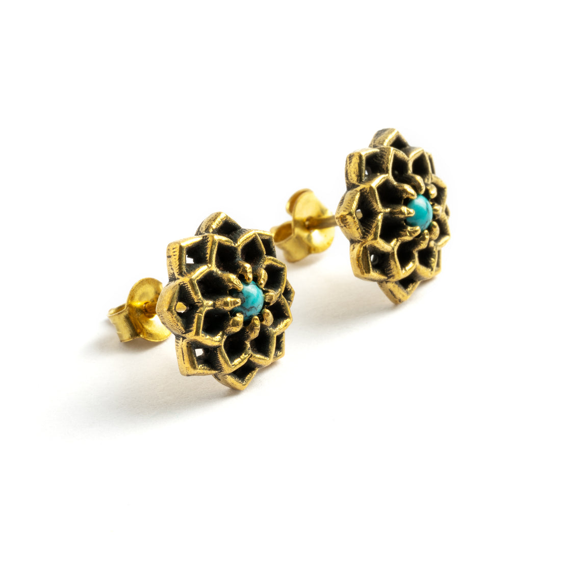 Brass-Flower-with-Turquoise-Ear-studs_2
