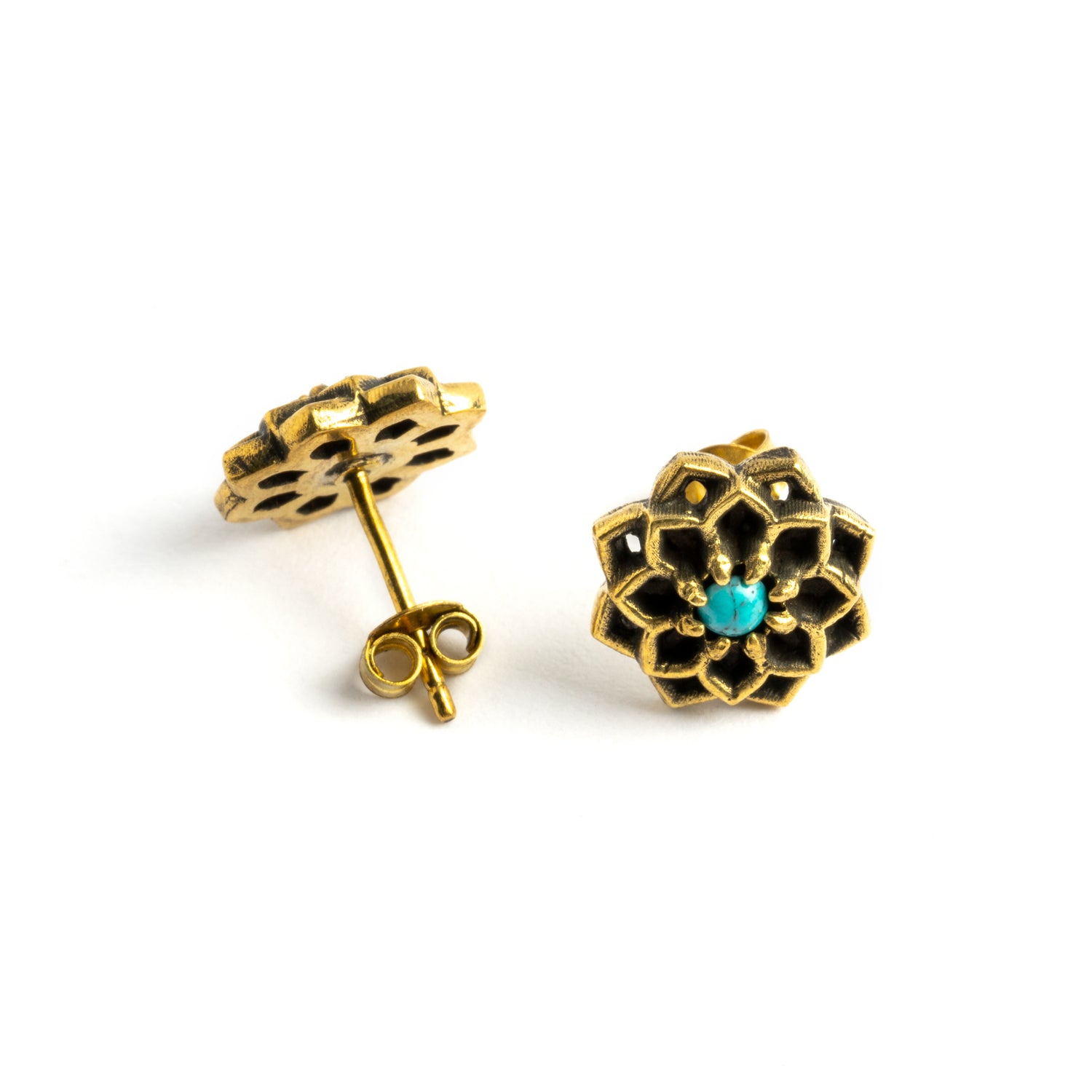 Brass-Flower-with-Turquoise-Ear-studs_3
