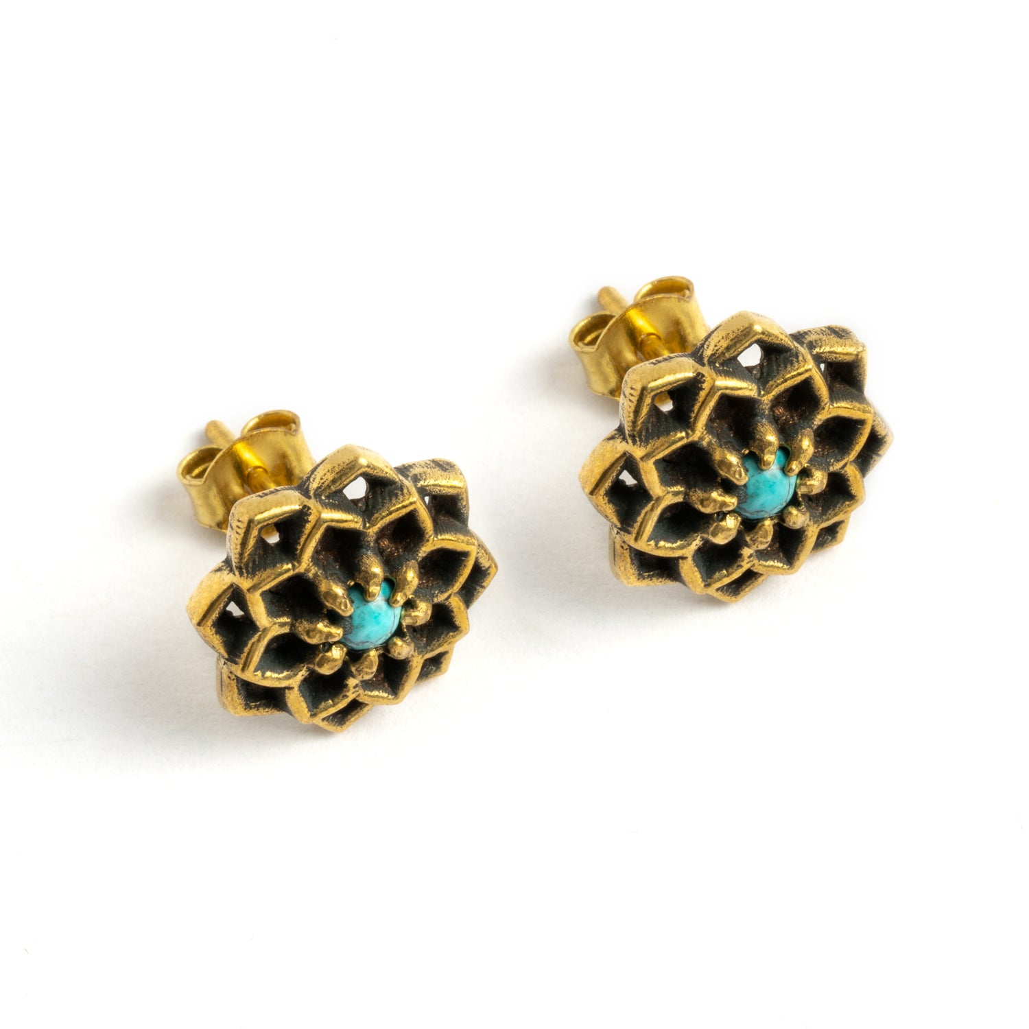 Brass-Flower-with-Turquoise-Ear-studs_4
