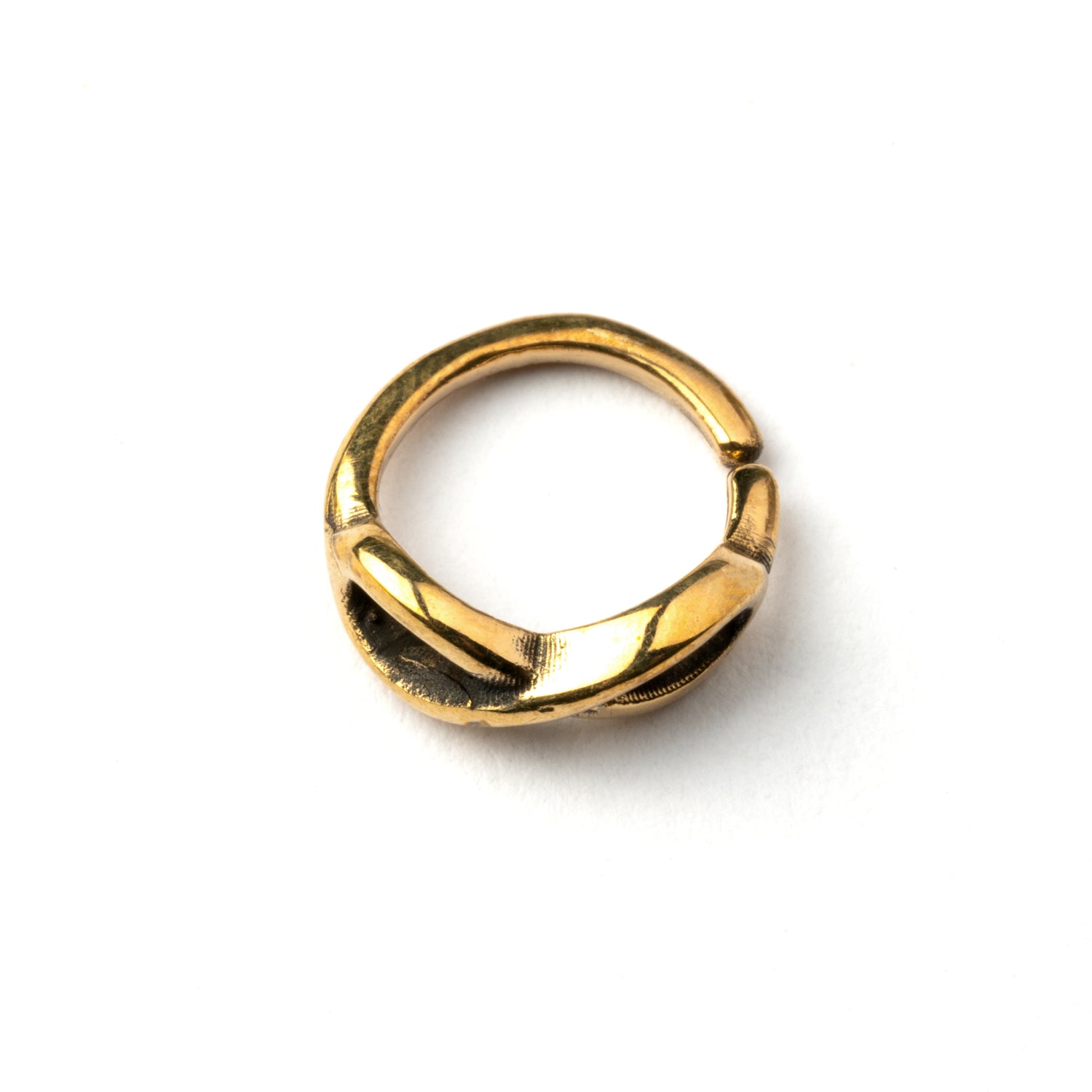golden brass Infinity piercing nose ring side view