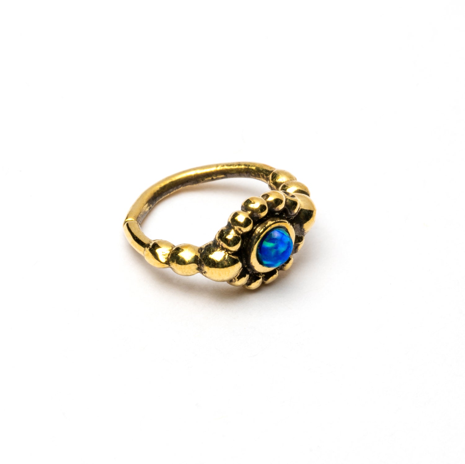 Flower Nose Ring With Blue Opal left side view