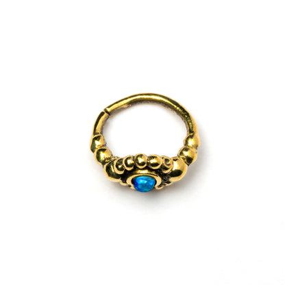 Flower Nose Ring With Blue Opal side view