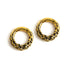 Pair of gold brass hoop hangers with rocky texture frontal view