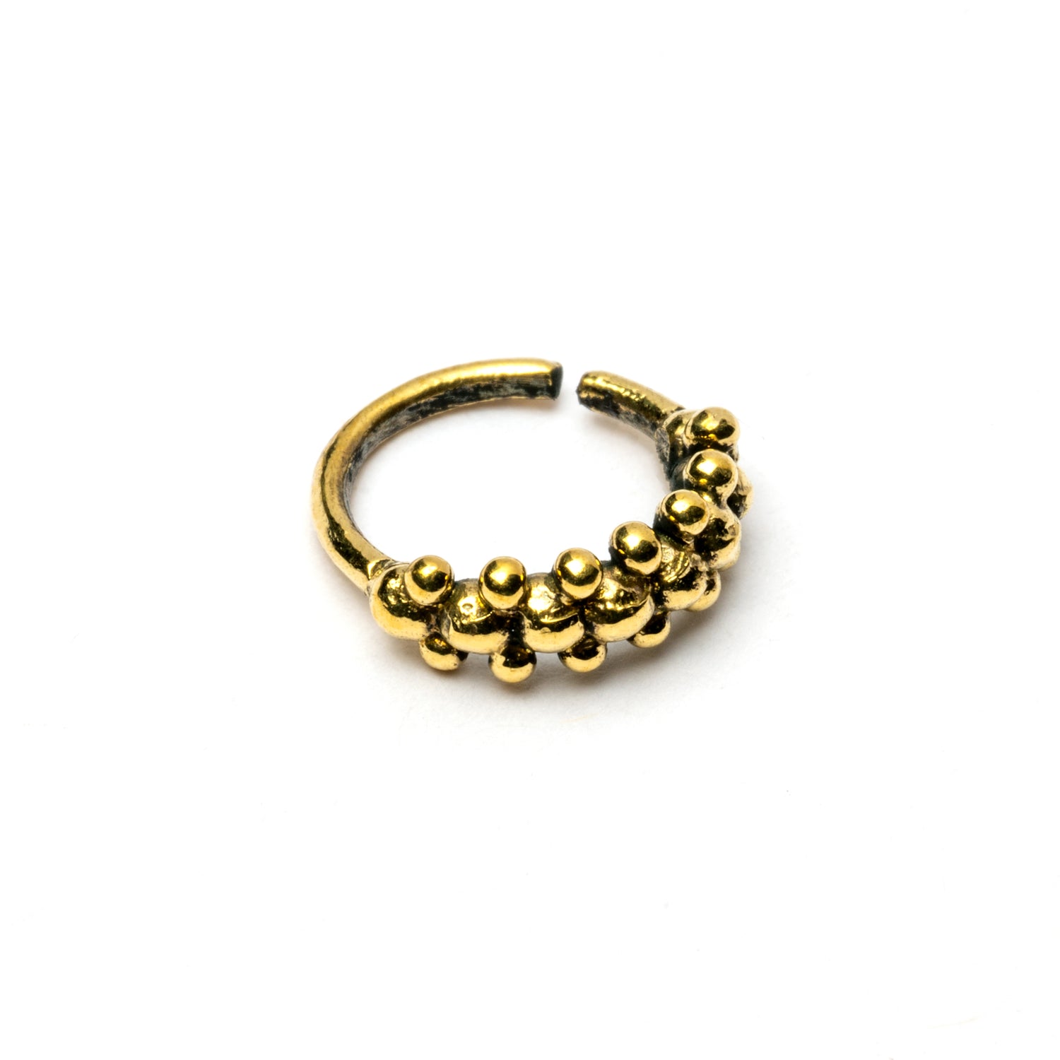 golden brass double dotted nose ring left side view