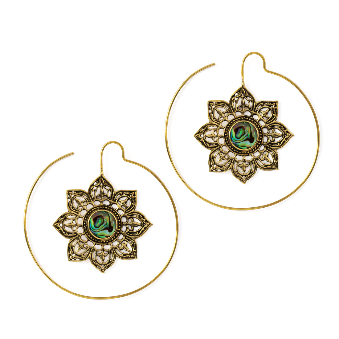 Brass Star and Abalone Earrings frontal view