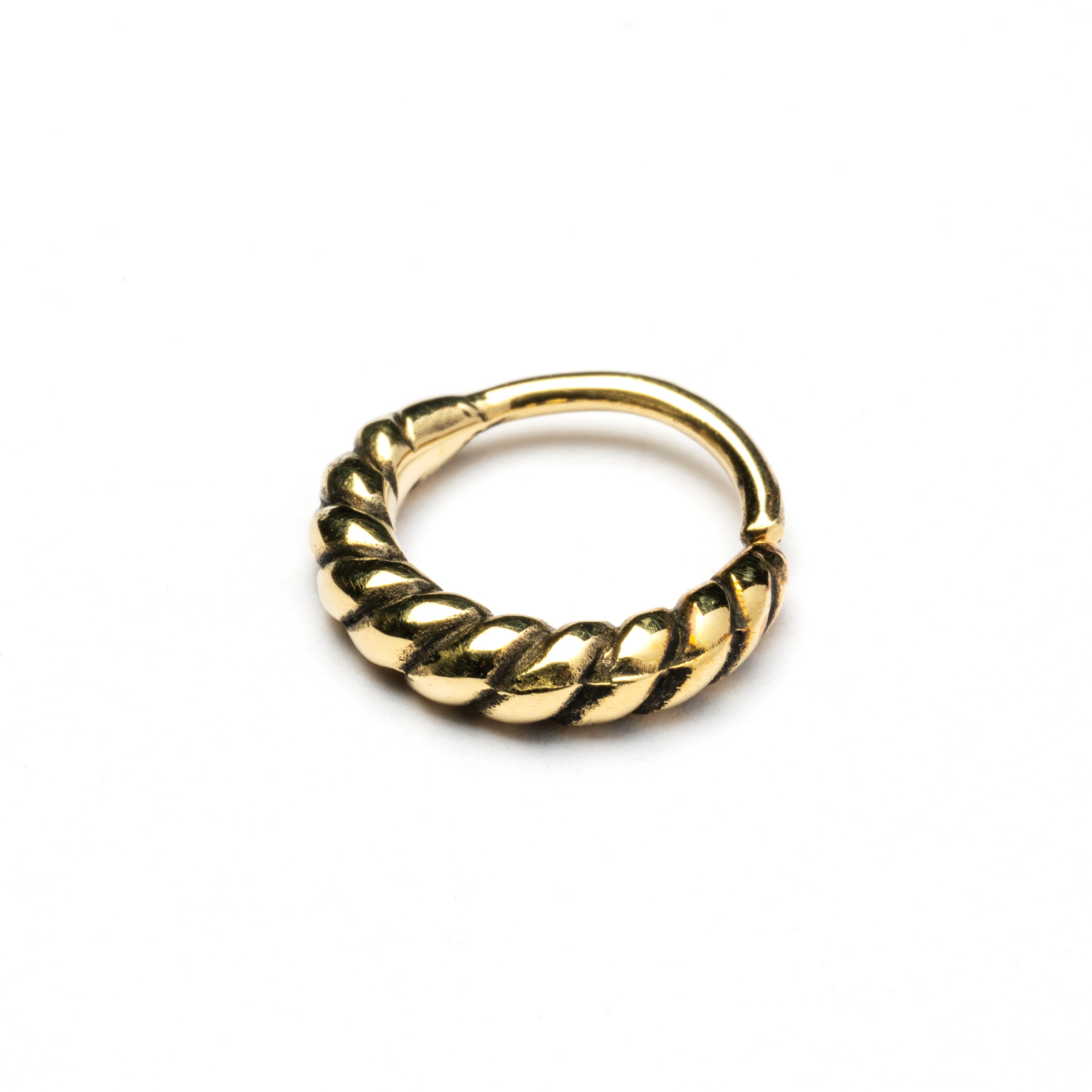golden brass twisted septum ring right side view