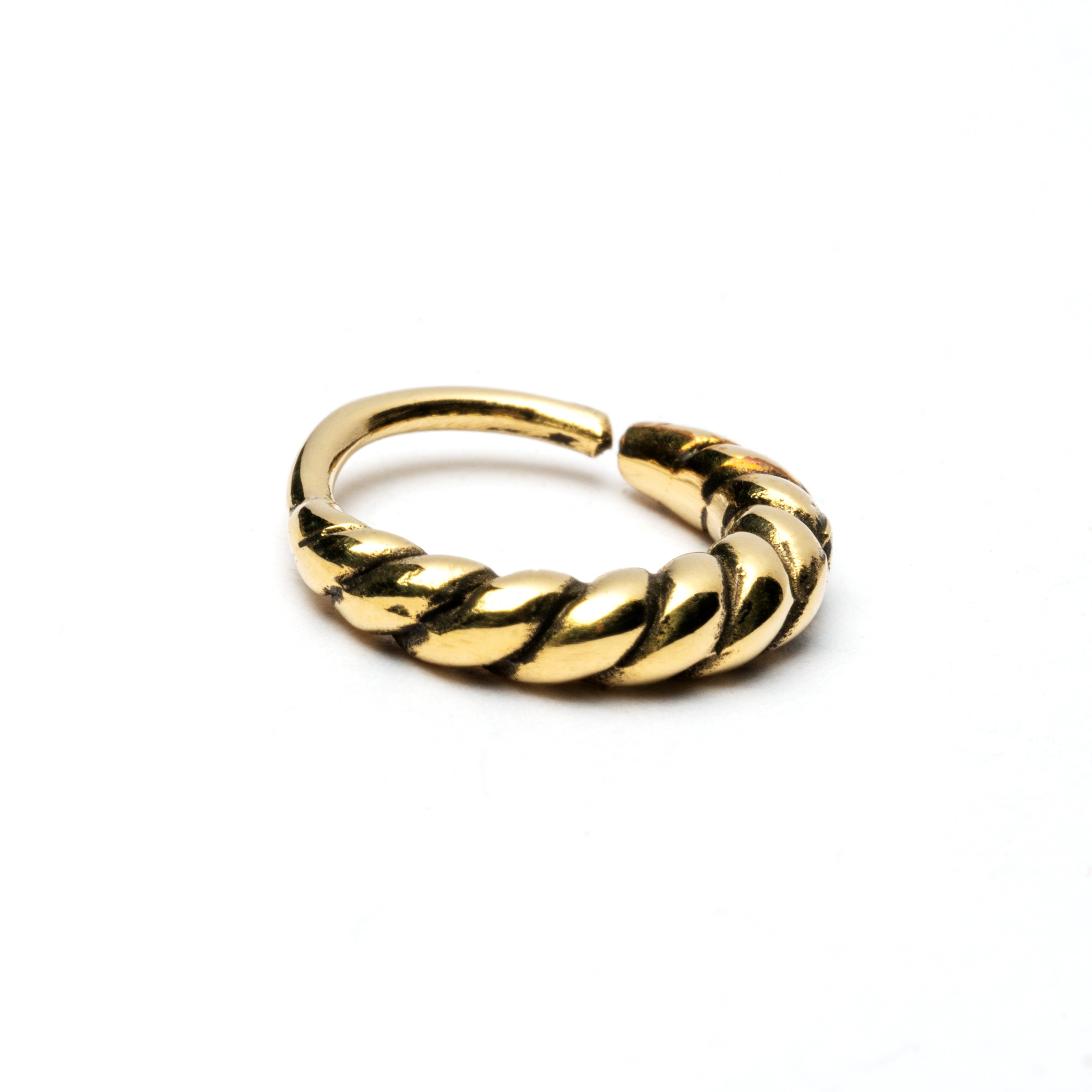 golden brass twisted septum ring side view