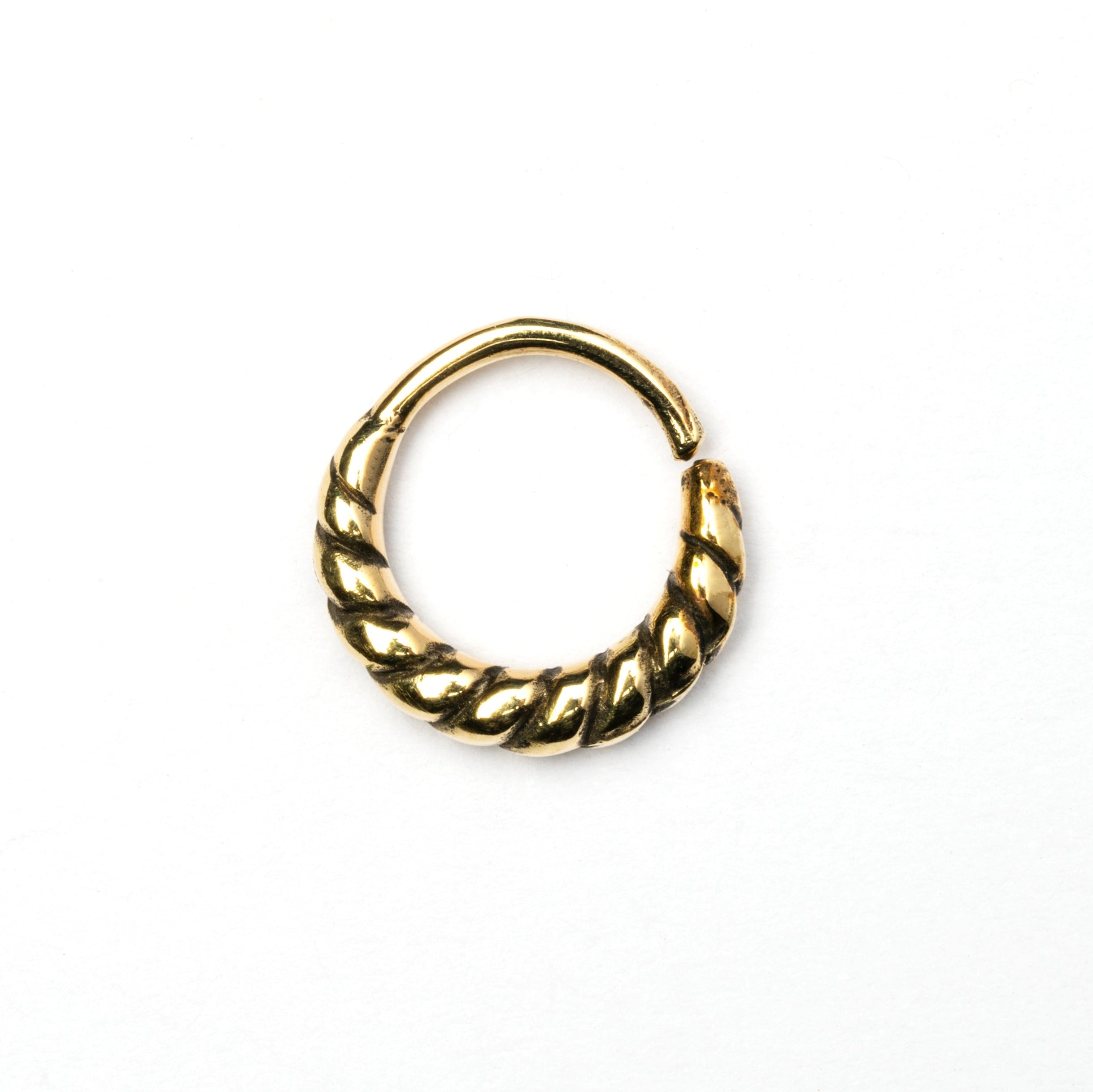 golden brass twisted septum ring frontal view
