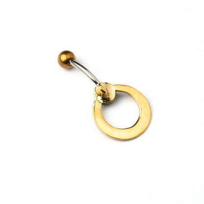 golden brass circle belly piercing with black onyx back view