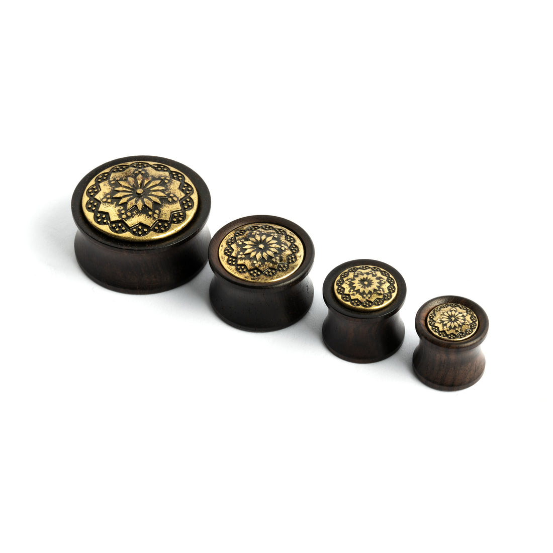 Brass-and-Eboney-Wood-Ear-Plugs-with-Floral-Mandala_5