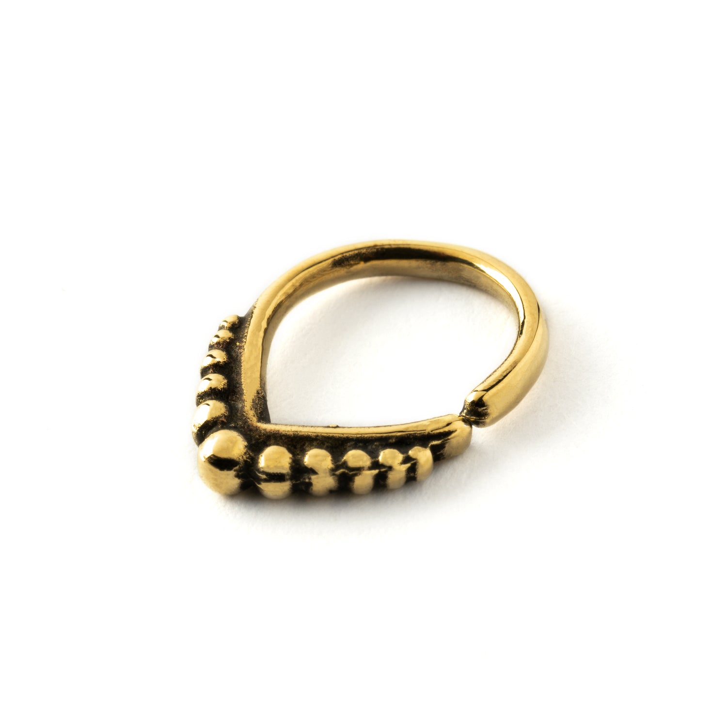 Brass delicate septum piercing ring side view