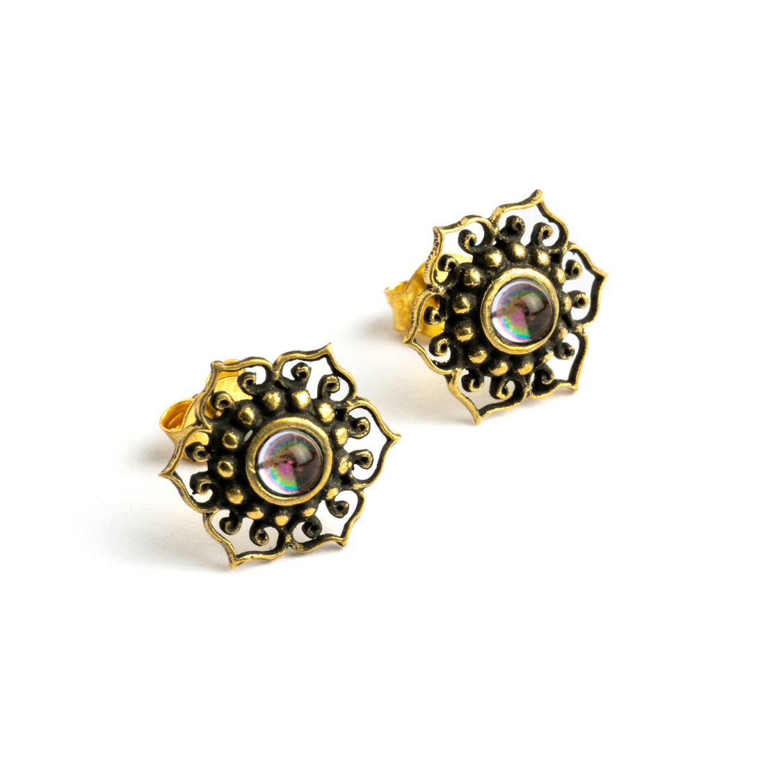 Brass-mandala-stud-earring-with-semi-precious-stone_Amethyst_2