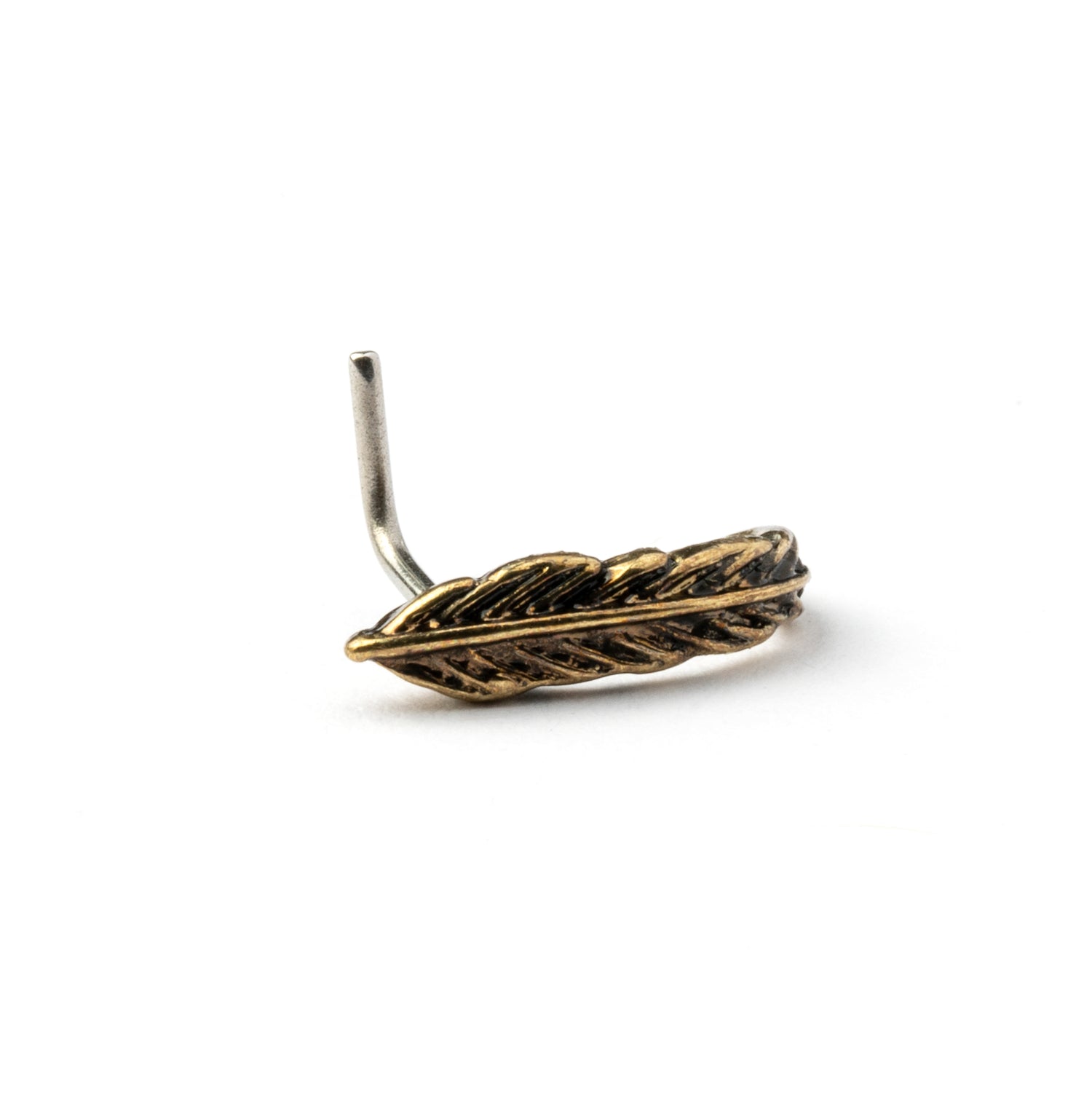 Bronze feather nose stud back left side view