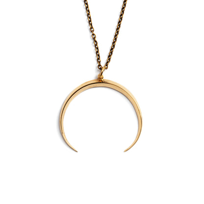 Crescent moon pendant necklace in bronze frontal view