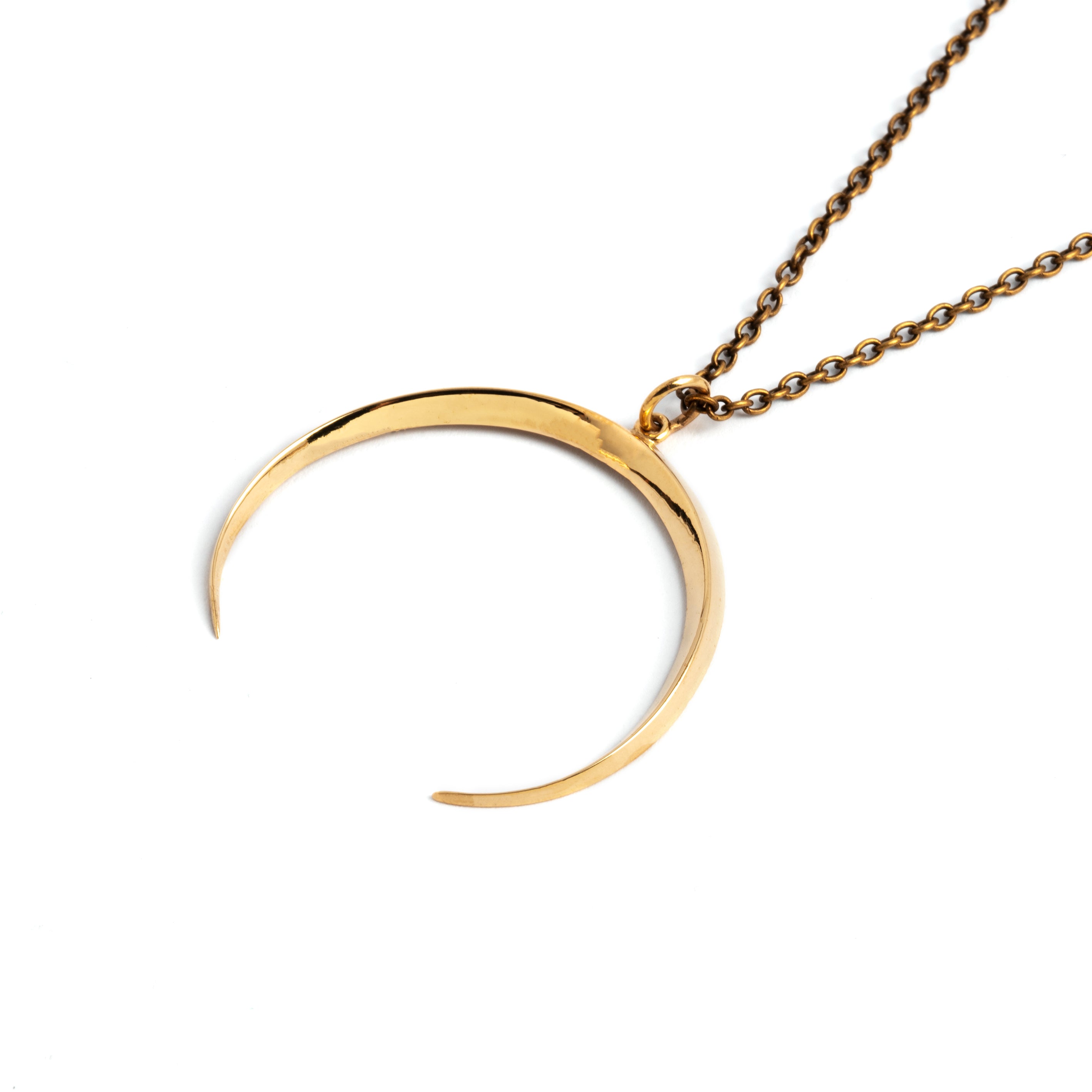 Crescent moon pendant necklace in bronze right side view