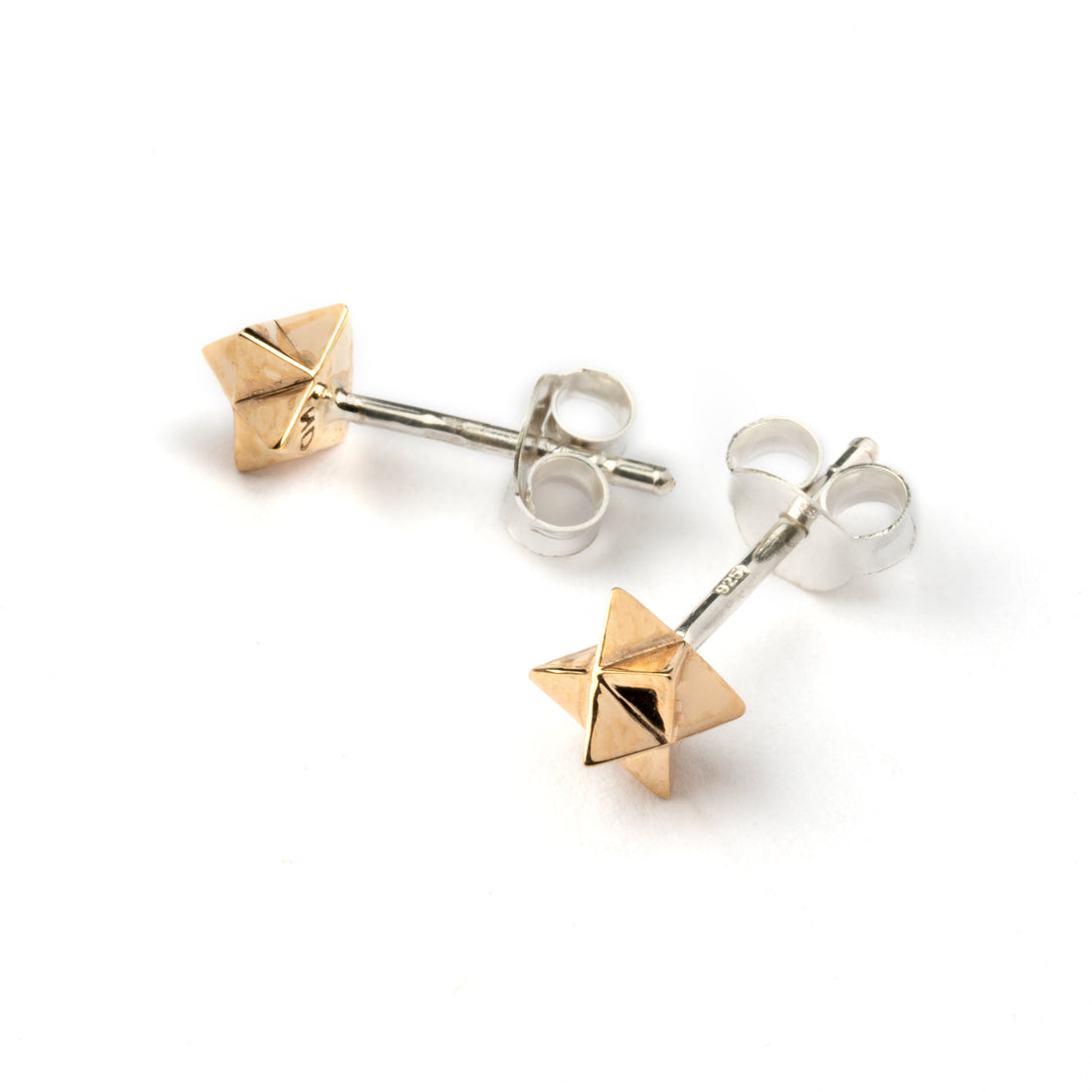 Bronze Merkaba Ear Studs front and side view