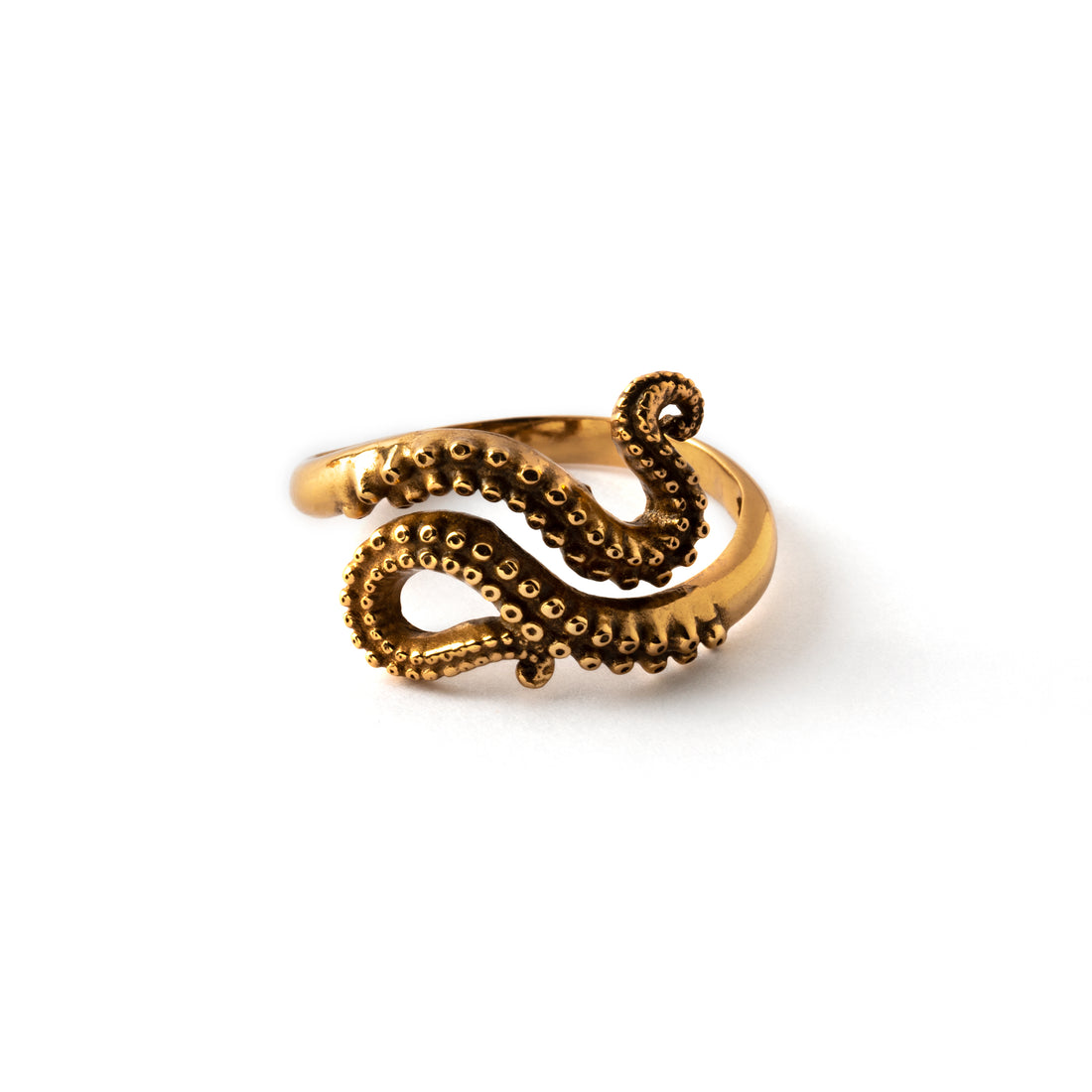 Bronze octopus tentacles wrap ring frontal view