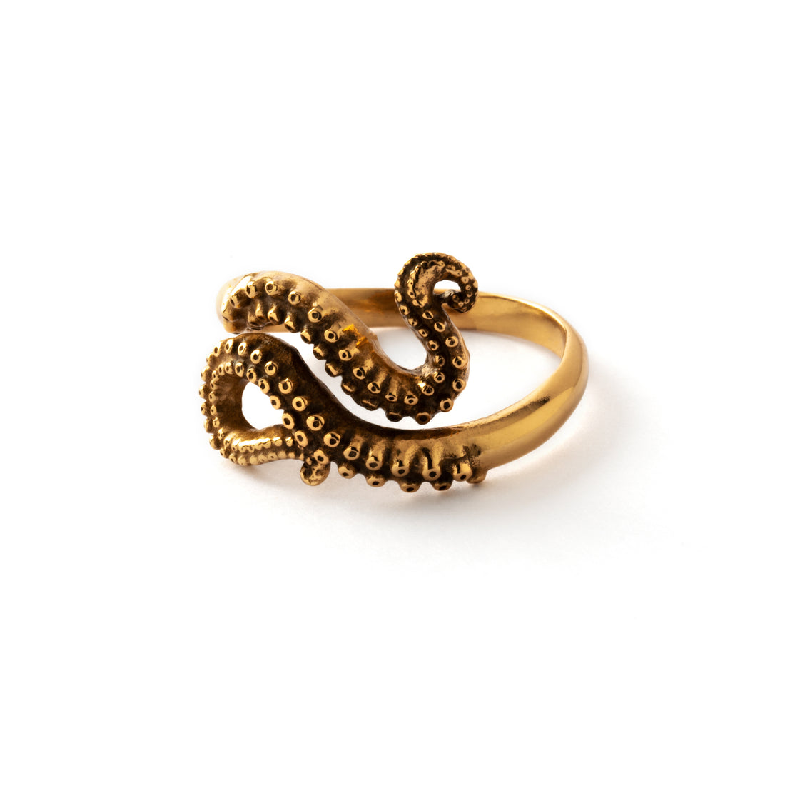 Bronze octopus tentacles wrap ring right side view