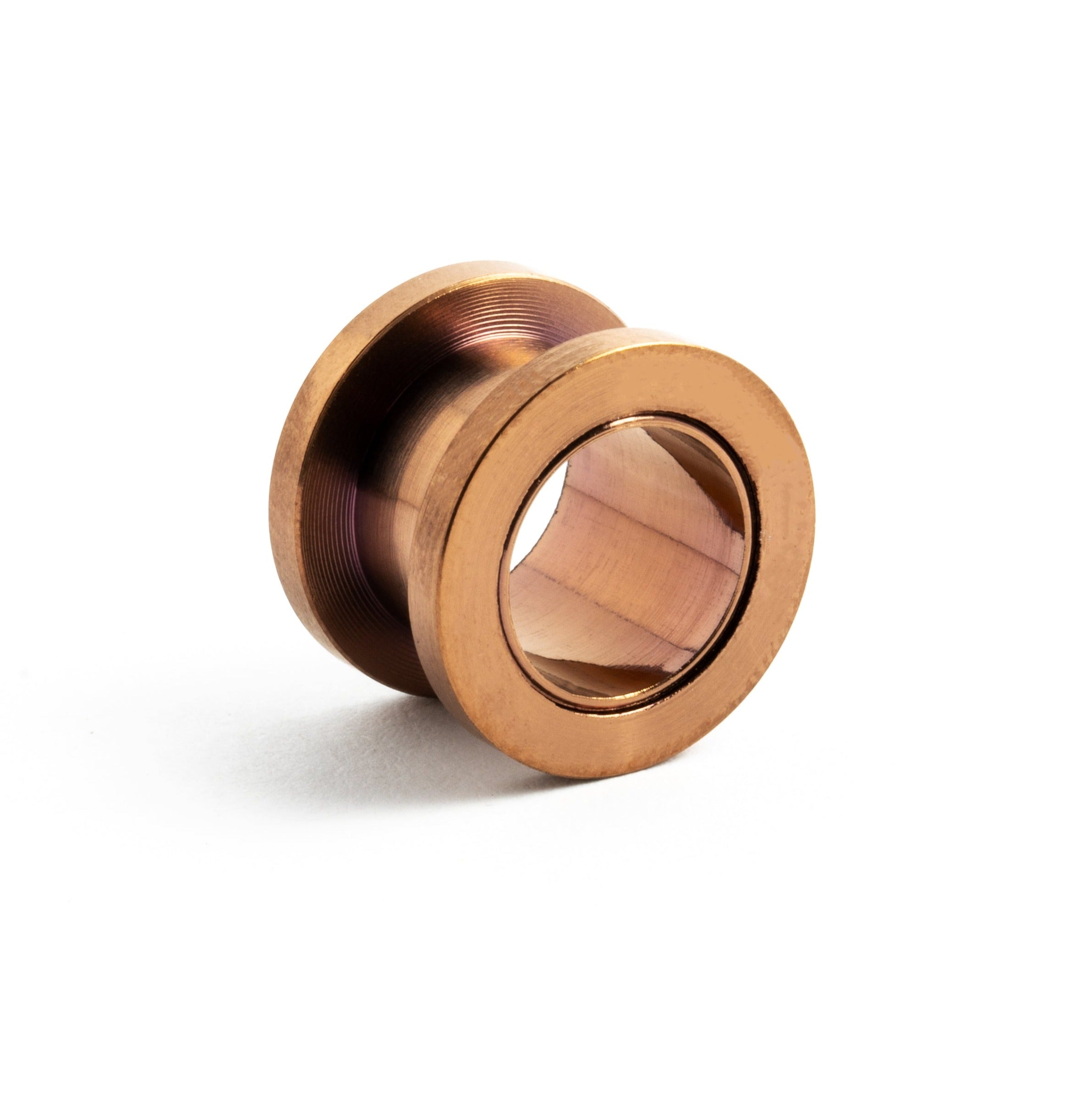 single bronze surgical steel ear tunnel with double flared ends front right view