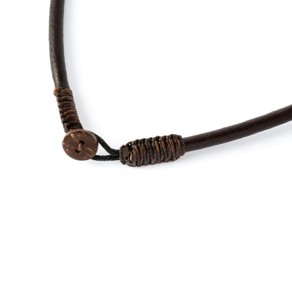 brown leather cord necklace with coconut bead closure view