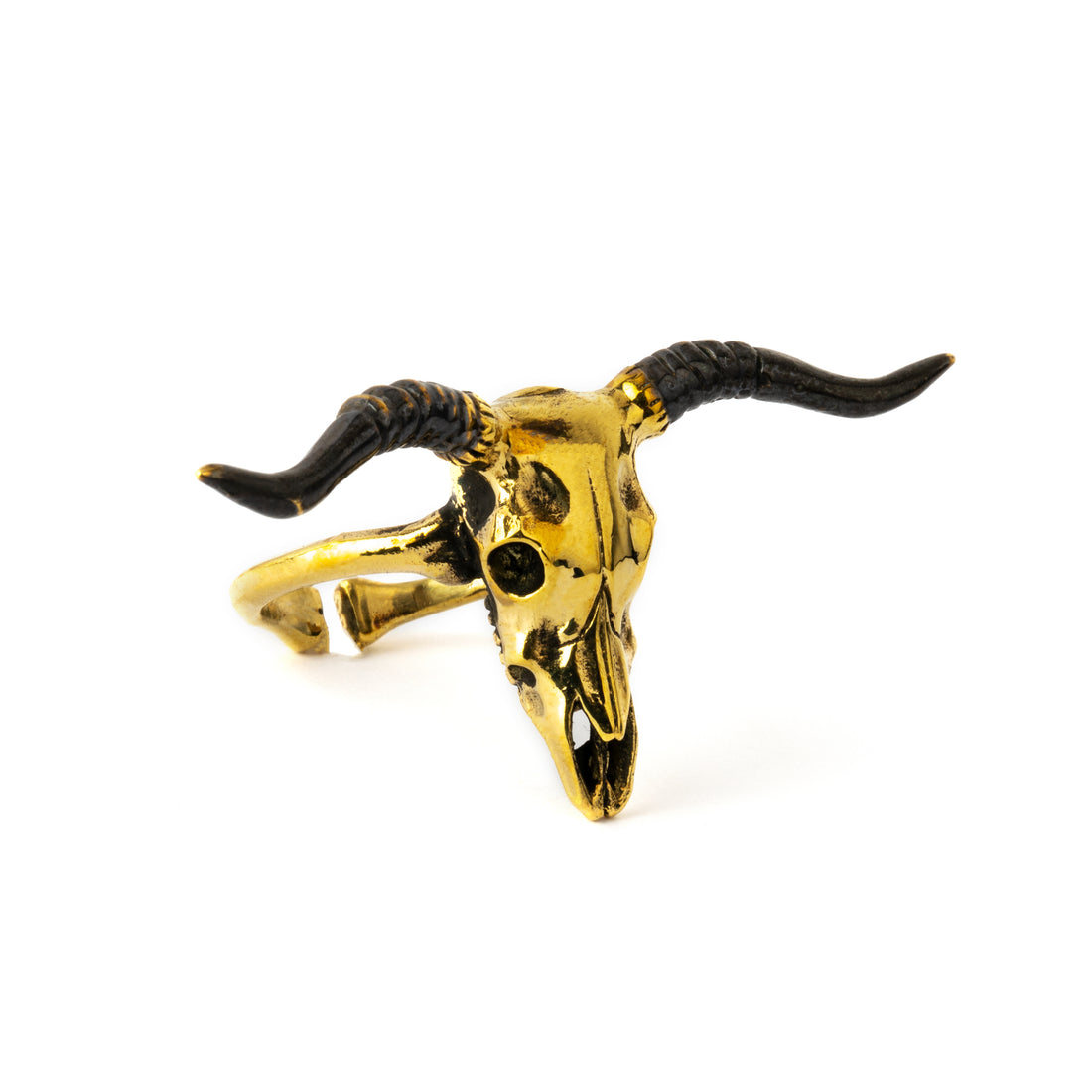 golden bull skull adjustable ring right side view