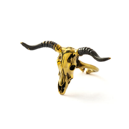 golden bull skull adjustable ring left side view