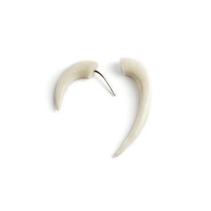 Matau Fish Hook fake gauge Earrings - bone