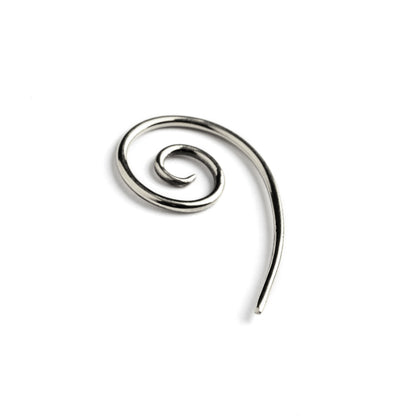 single silver spiral hook earring left side view