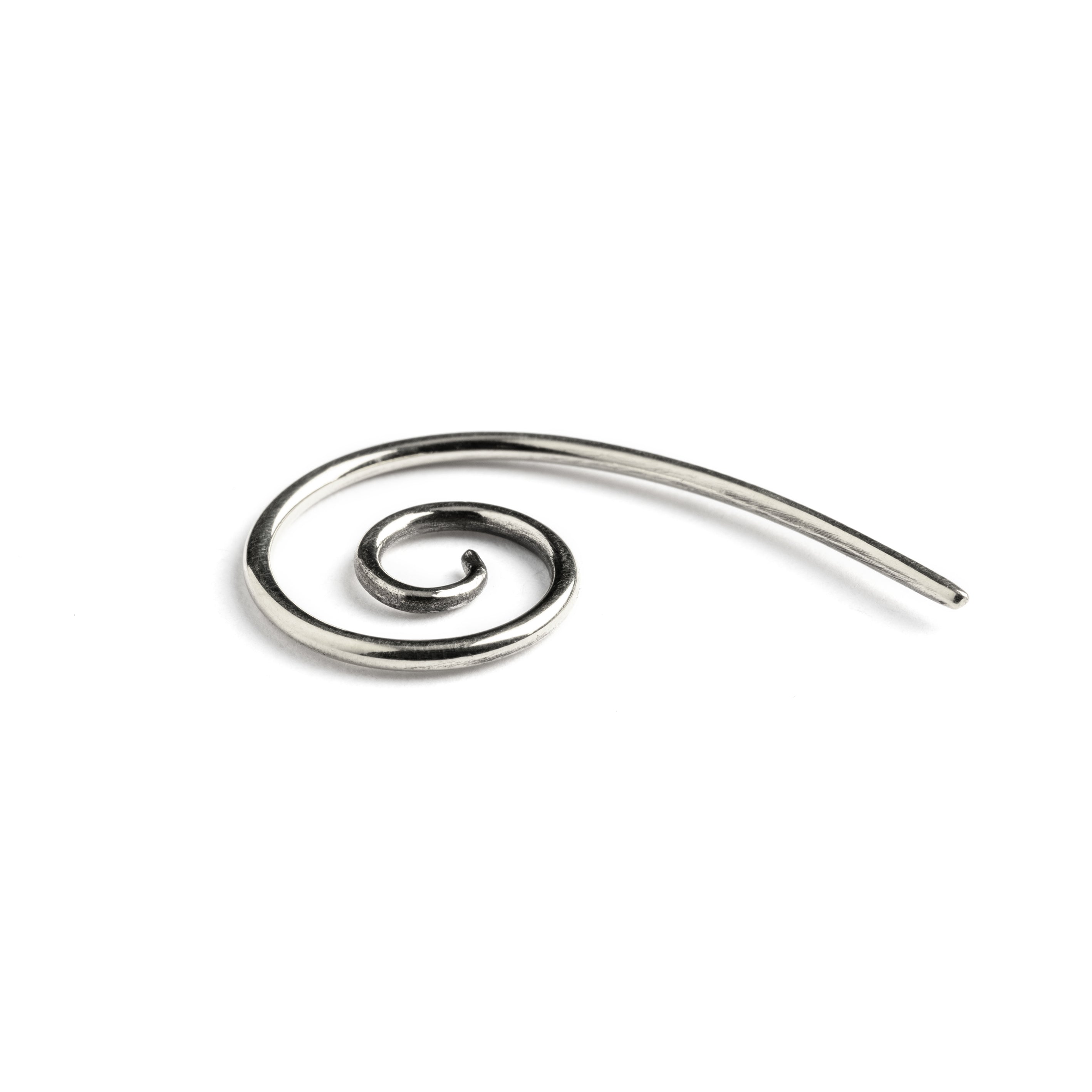 single silver spiral hook earring front view