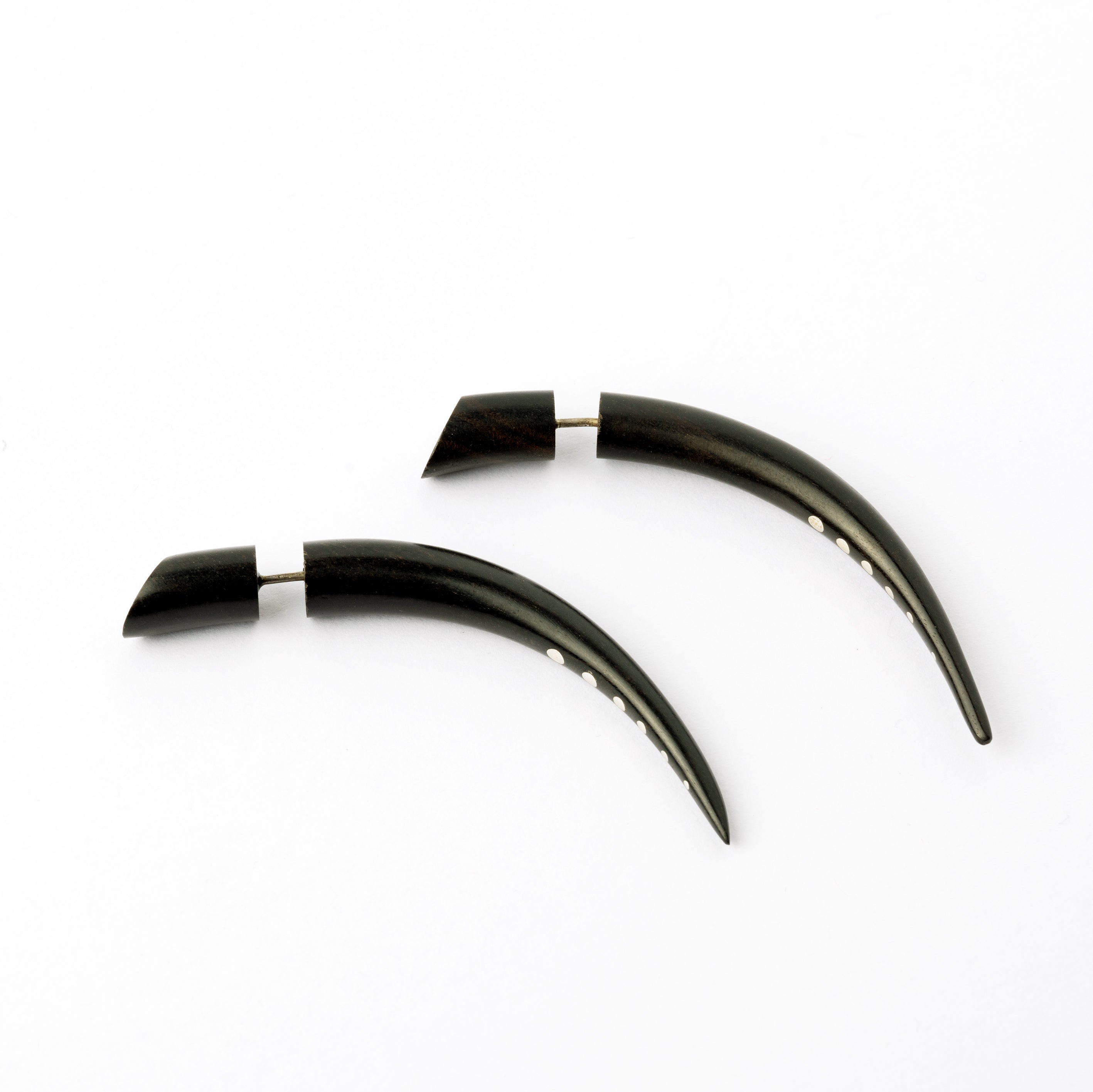 Camden Silver Dotted wood fake gauge Earrings-  Blackwood