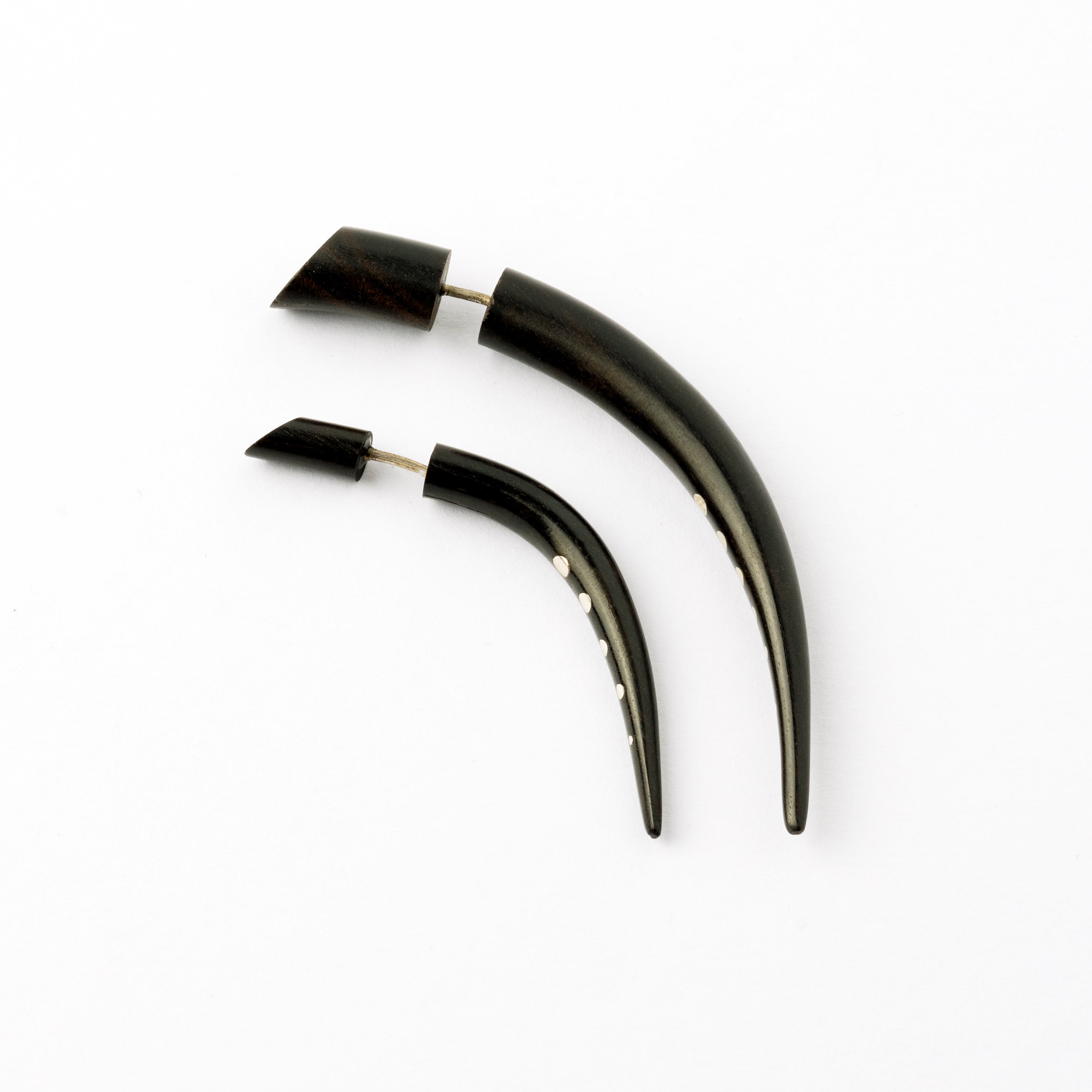 Camden Silver Dotted wood fake gauge Earrings-  Blackwood