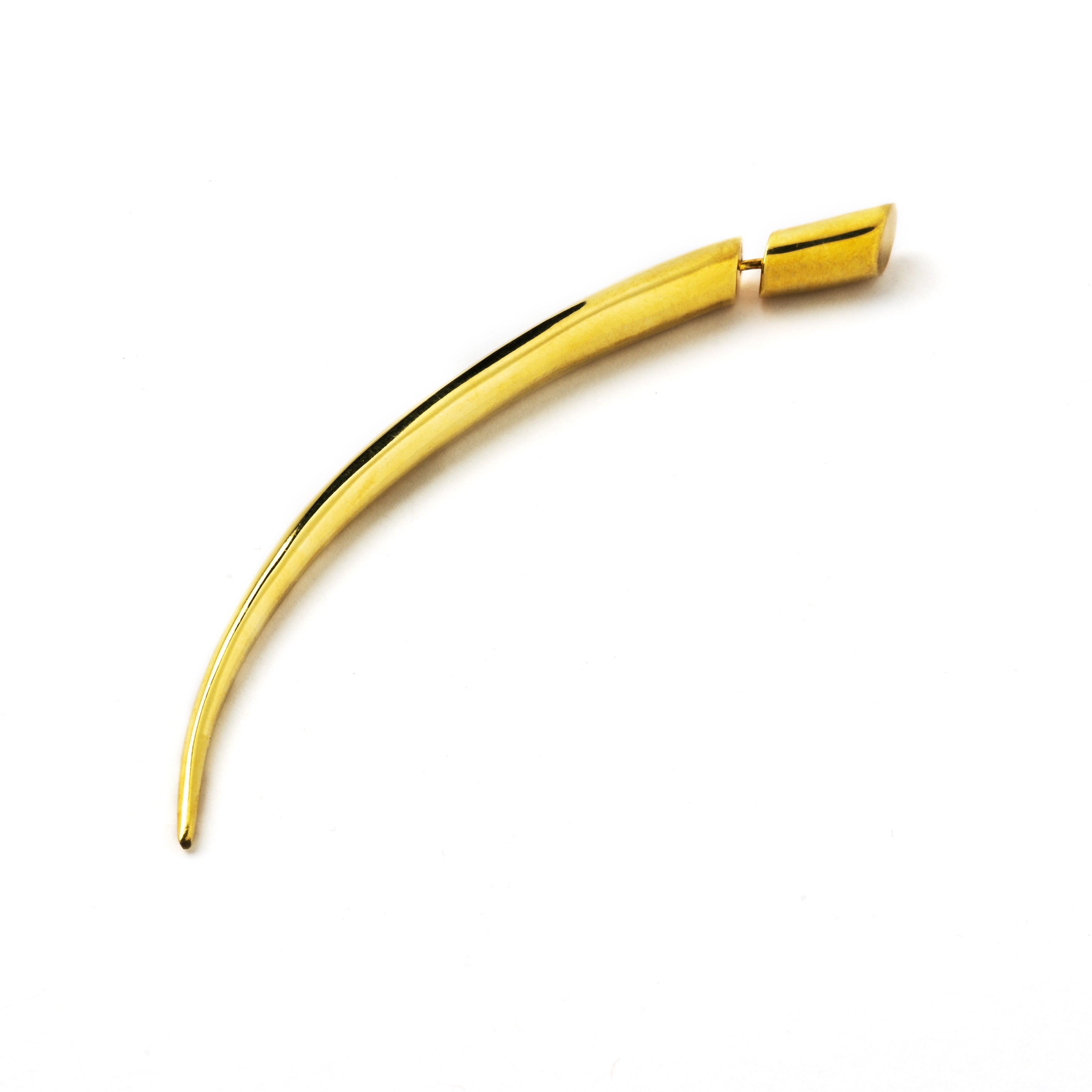 gold plated silver curved spike fake gauge earring frontal view