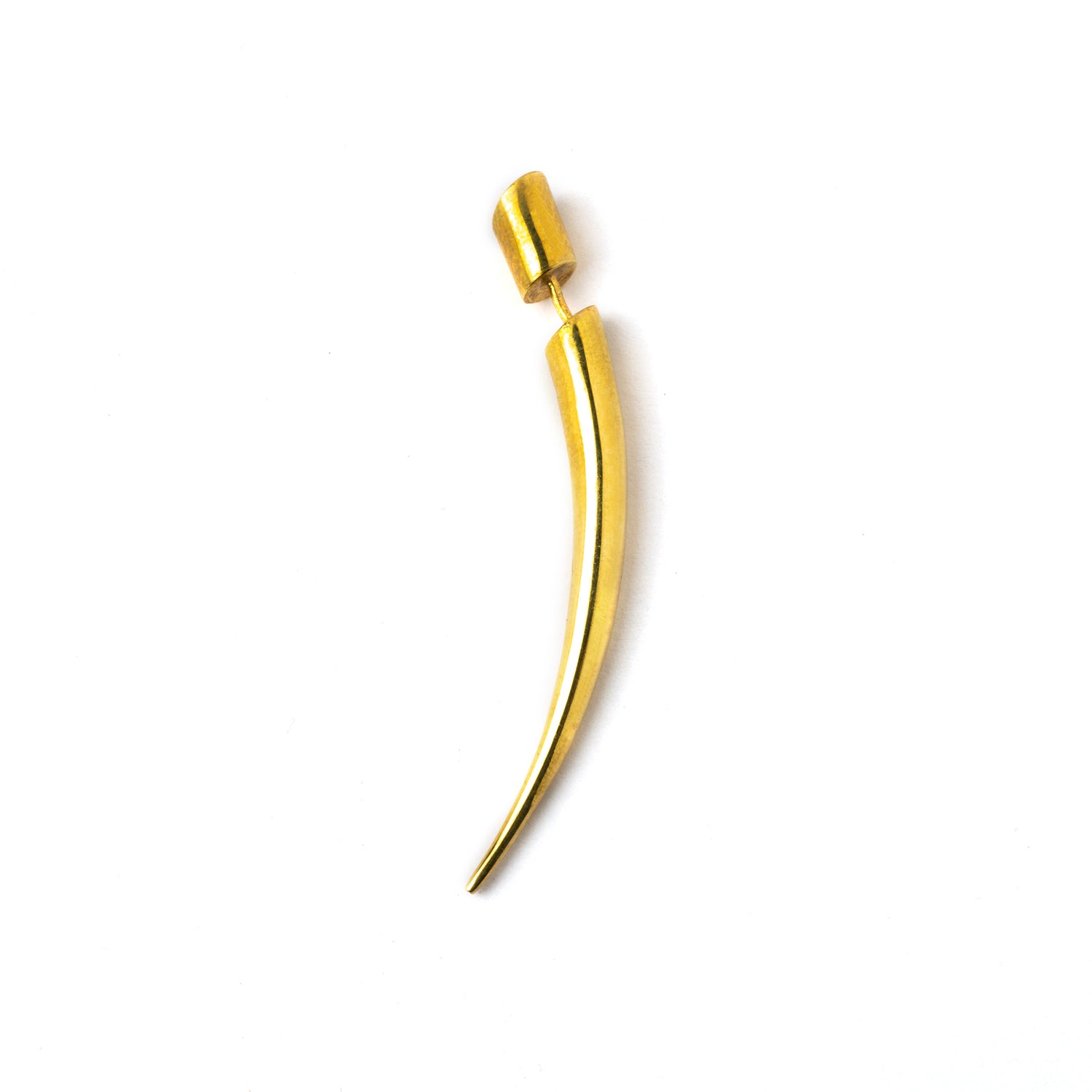 single 60mm gold plated silver curved spike fake gauge earring frontal view
