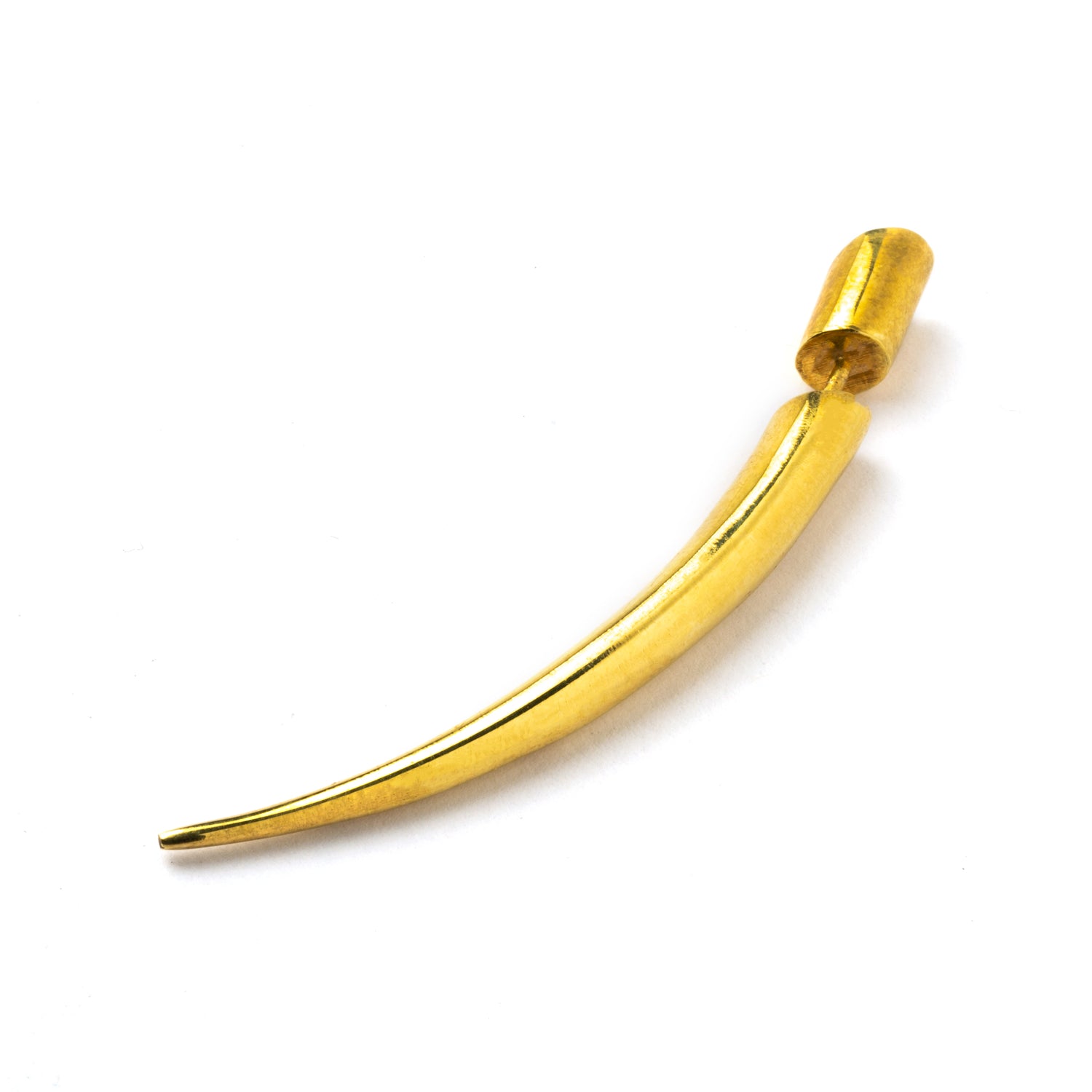 gold plated silver curved spike fake gauge earring side view