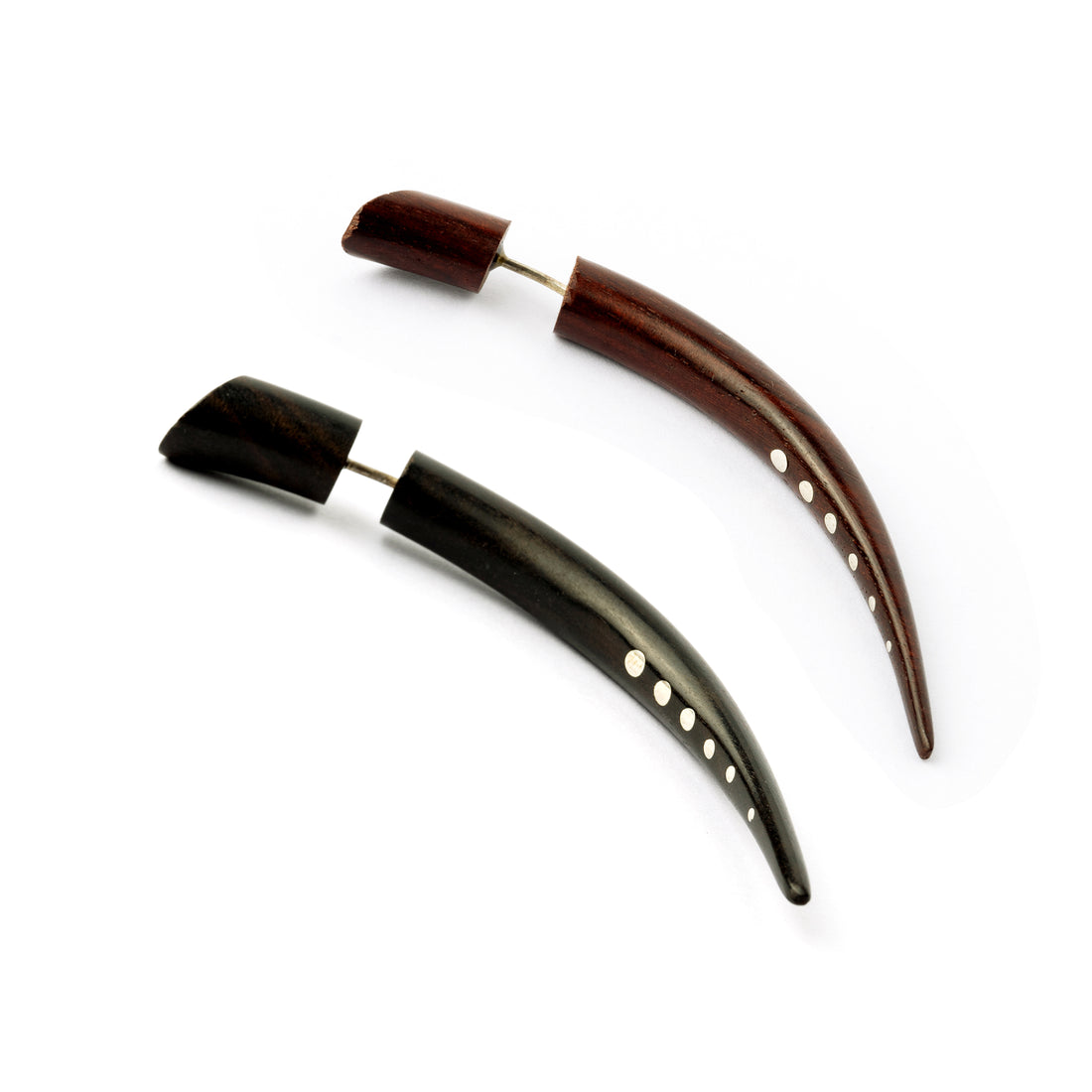 Camden Silver Dotted wood fake gauge Earrings- rosewood and blackwood