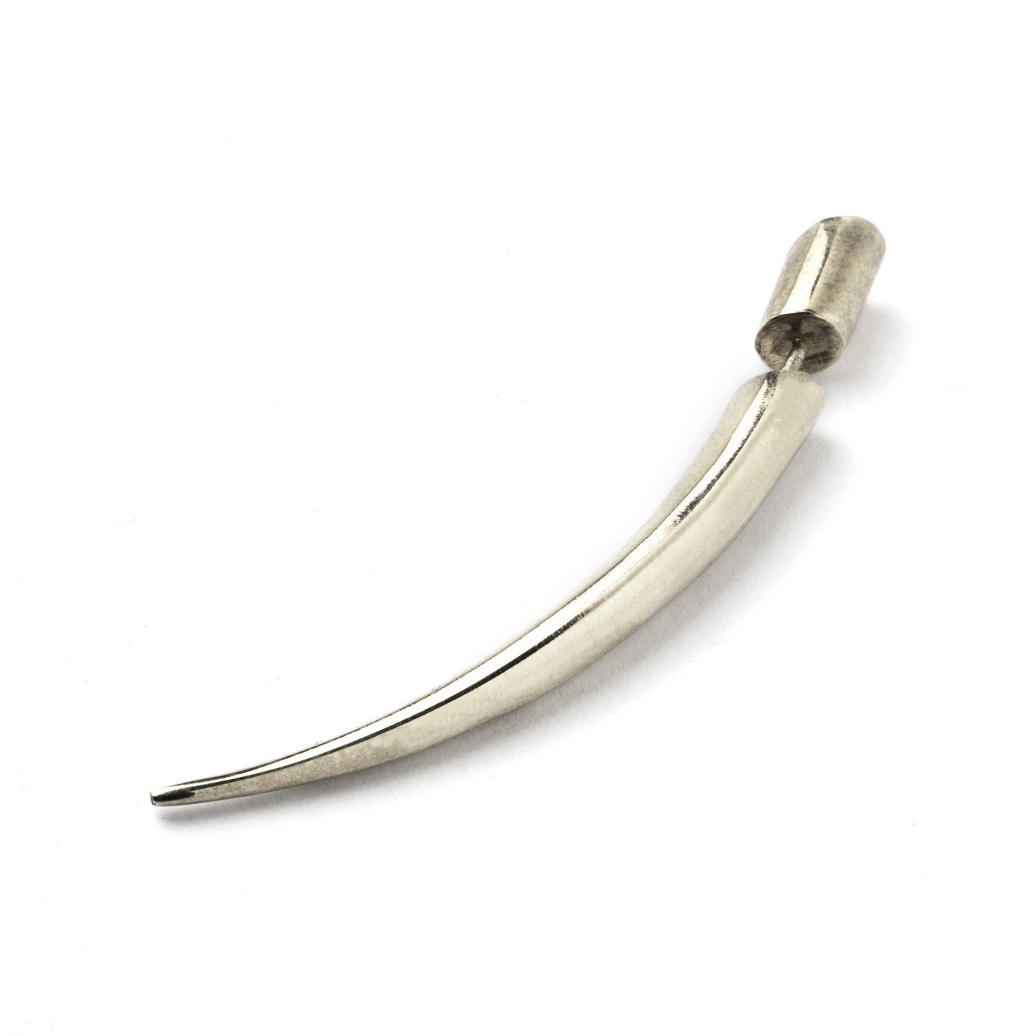 silver curved spike fake gauge earring right side view