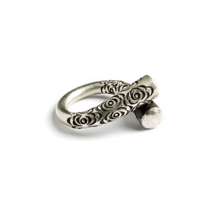 Carved Tribal Silver Ring side view