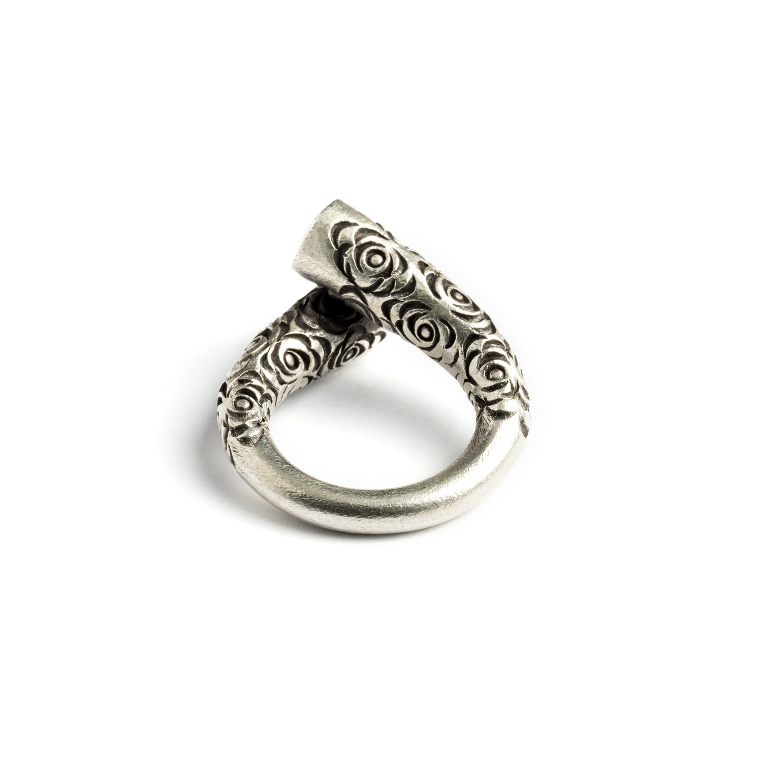 Carved Tribal Silver Ring back view