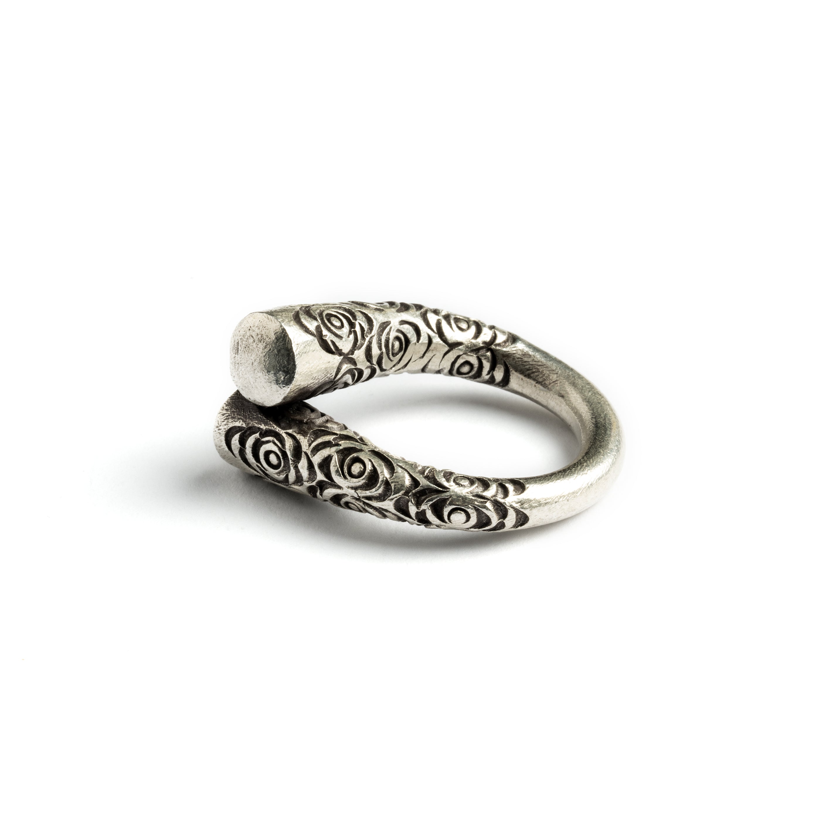 Carved Tribal Silver Ring side view