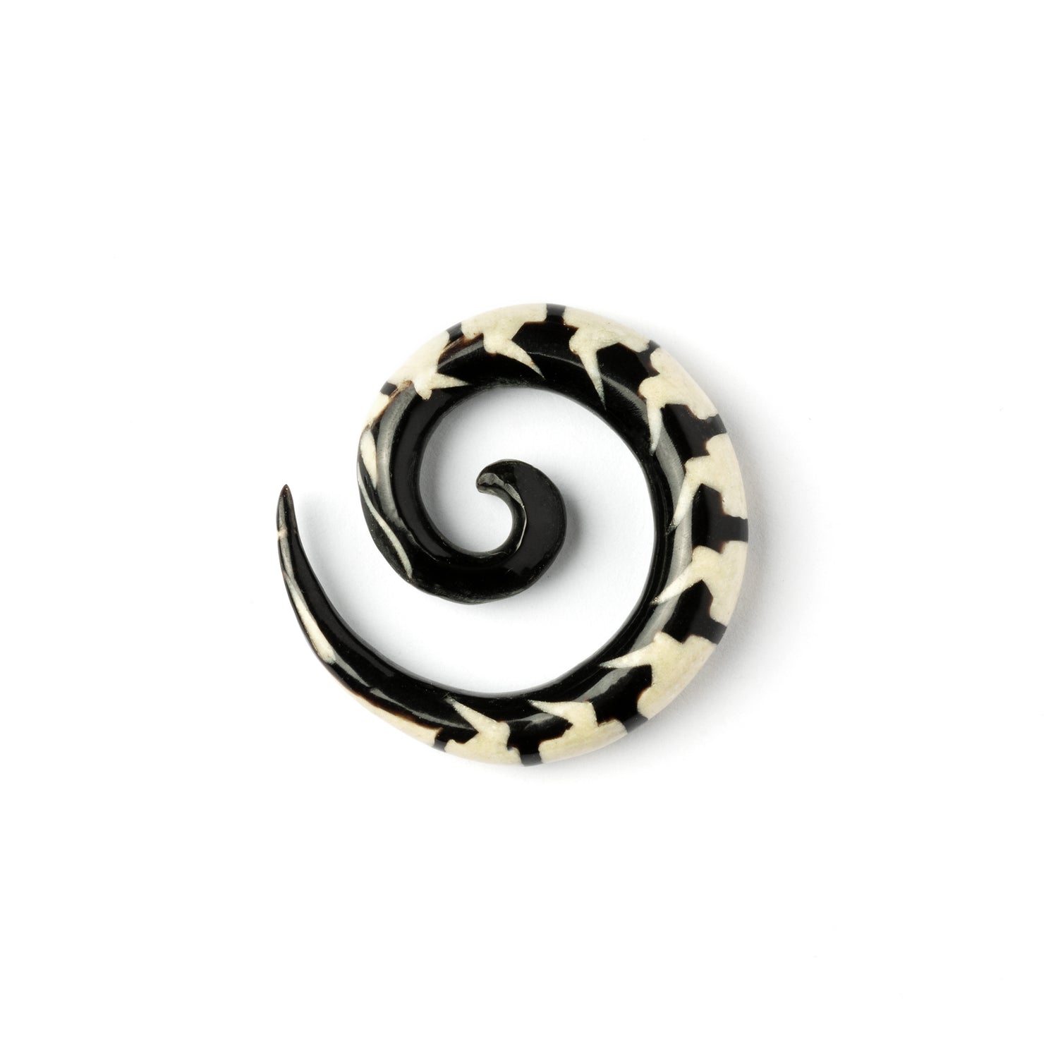 single spiral horn ear stretchers centipede shaped with bone inlay side view