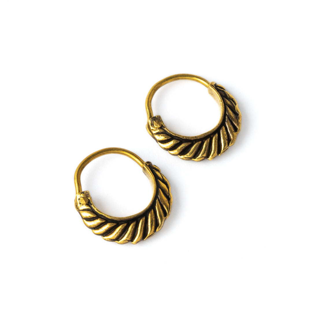 Chevron Brass Hoop Earrings left side view