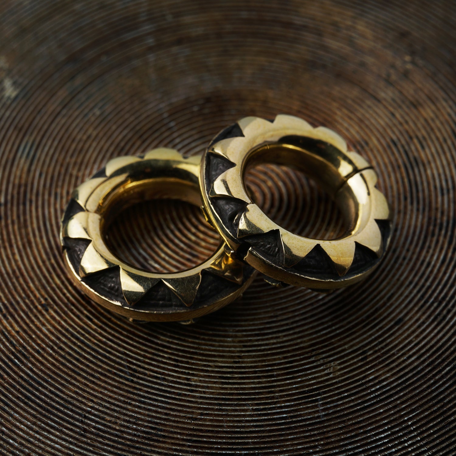 Chevron-brass-ear-weights-hoops-collection