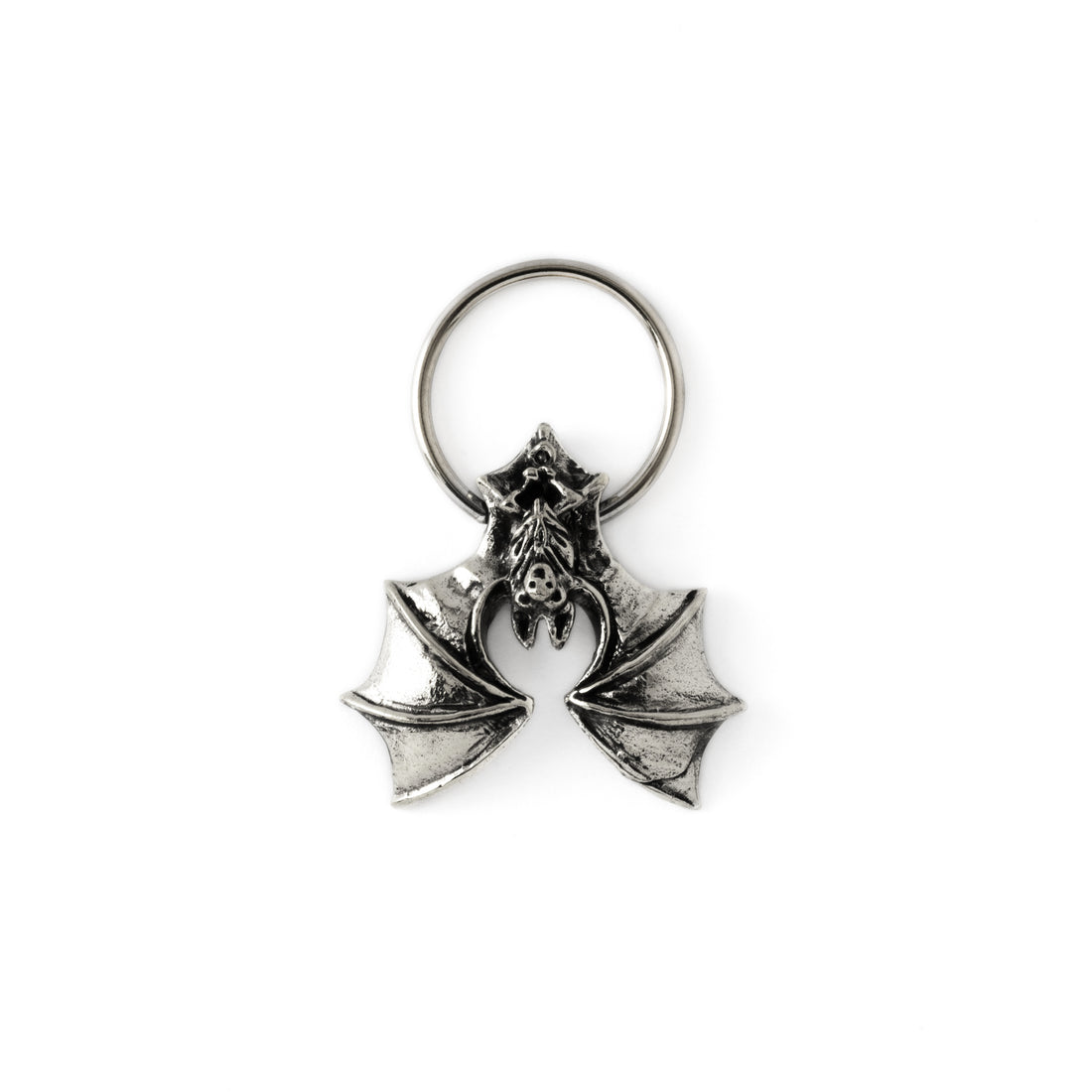 surgical steel finely detailed bat piercing ring frontal view